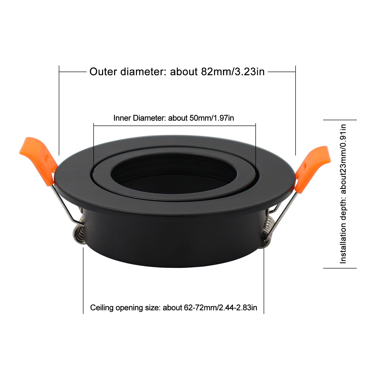 Pack Of 10 Black Led Downlights Frame Round Fixture Holders Adjustable Cutout 65Mm With Mr16 Sockets For 1.97In/50Mm Mr16 Gu10 B
