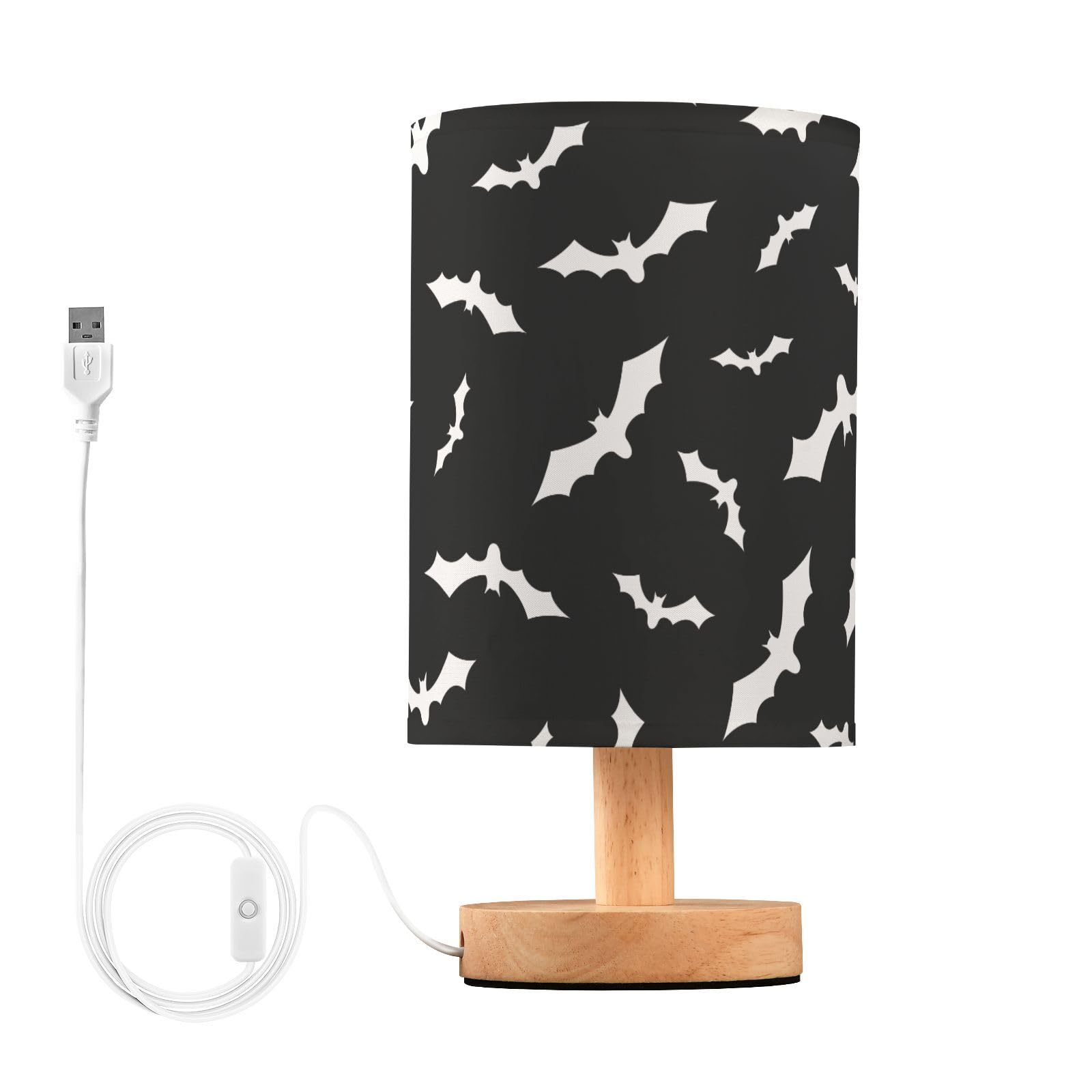 Oarencol Bedside Table Lamp Bat Halloween Black Nightstand Lamp with Wood Desk Lamps for Bedroom Living Room Nursery Office Home