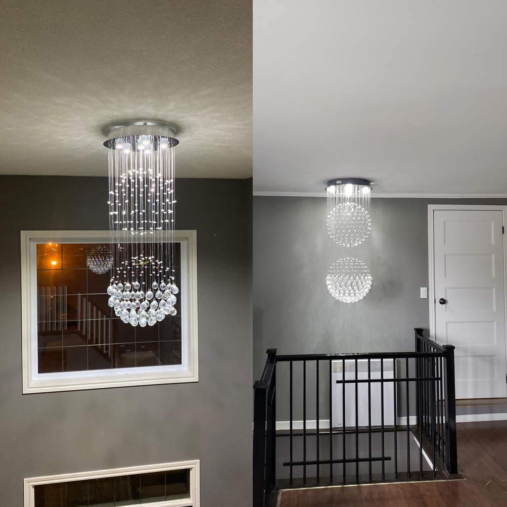 CRYSTOP Contemporary Raindrop Crystal Chandelier Light Fixture 15" D x 40" H Silver for Dining Room, Kitchen, Living Room