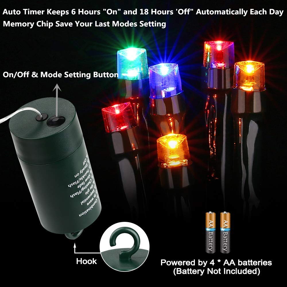 Joomer Battery Christmas Lights, 33Ft 100Led Fairy Lights Battery Operated Timer 8 Modes Waterproof For Outdoor Home Garden Part