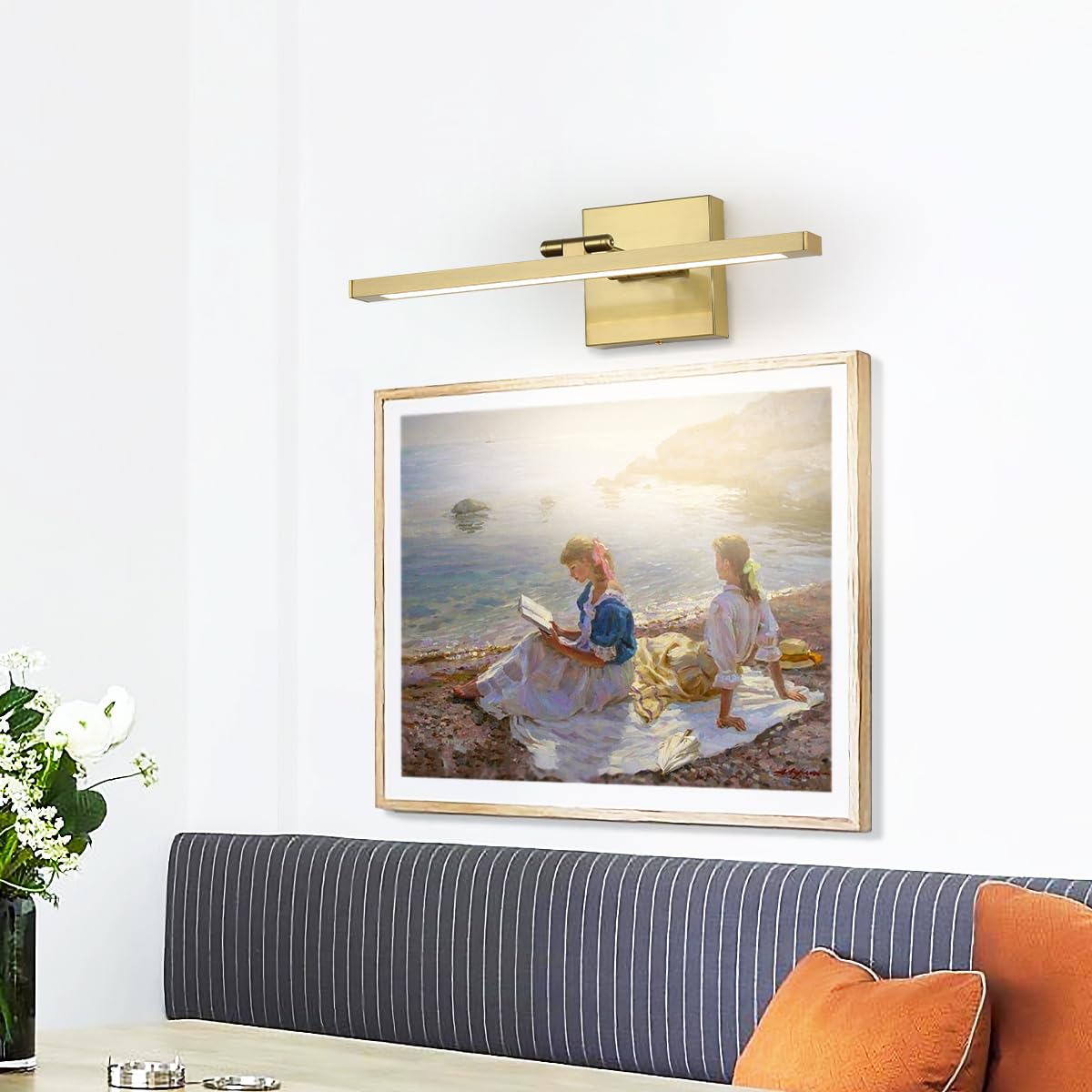 Keliden Hardwired Picture Light Brass Dimmable Modern Led Light For Pictures 15.7 Inch Long Swing Arm Art Lighting For Paintings Warm White 3000K Gallery Wall Light