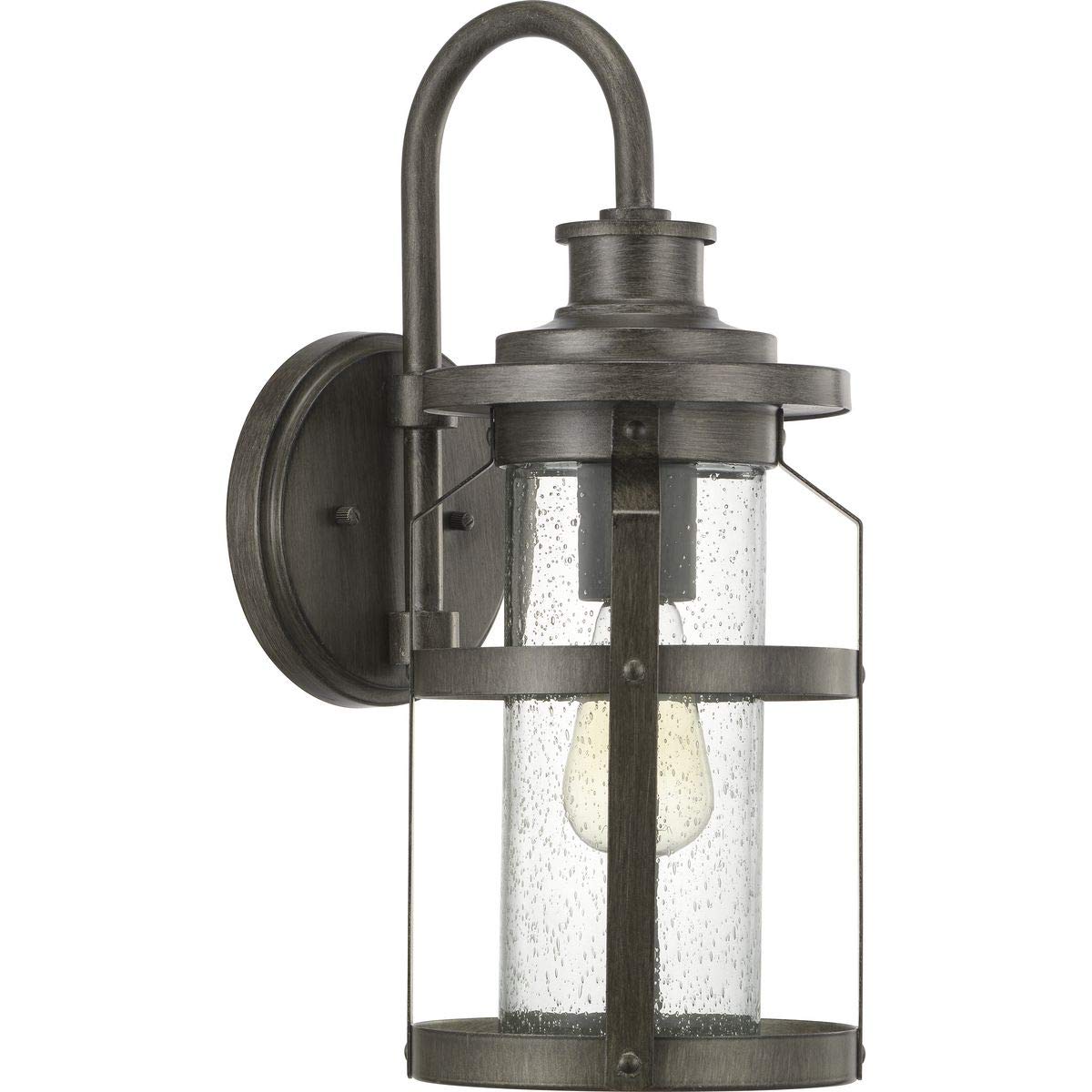 Progress Lighting Haslett 1-Light Outdoor Wall Lantern Antique Pewter Gray Seeded Glass, Model P560095-103