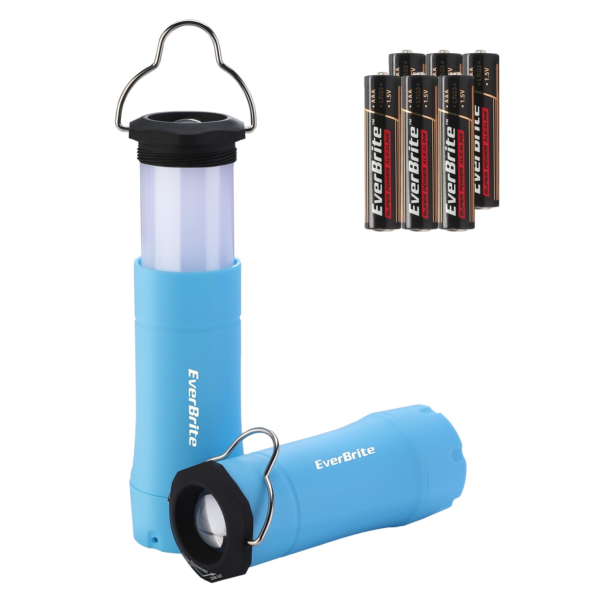 EverBrite 2-in-1 Mini Lanterns and Flashlights, Blue, Zoomable, Battery Powered, Model E041056AE, 3 Modes, Camping Essentials