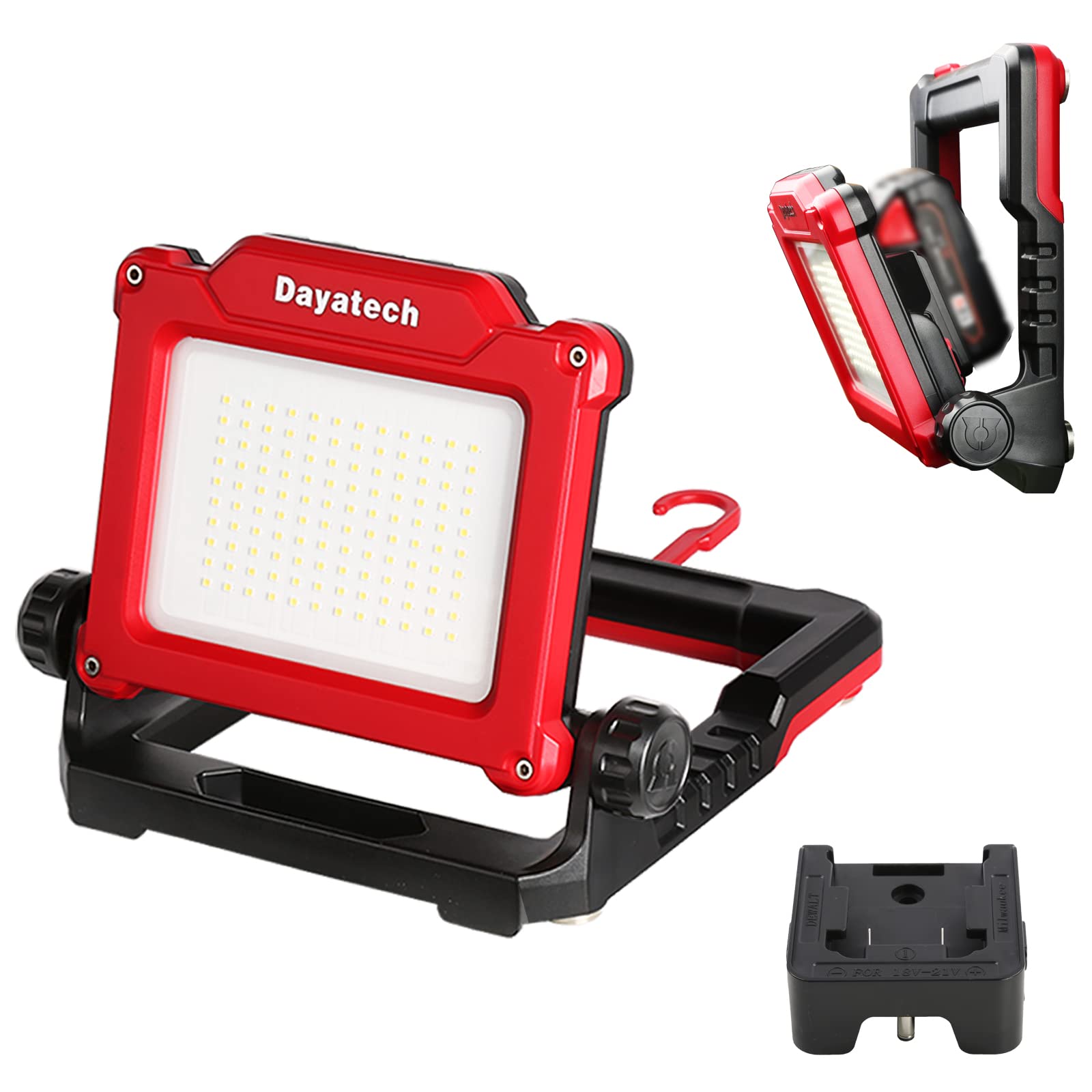 Dayatech Cordless Led Work Light Compatible With Dewalt And Milwaukee 18-20V Battery, 4000 Lm 25 W, Flickerless, Brightness Adjustable, Foldable Base With Magnets, (Battery/Charger Not Included)