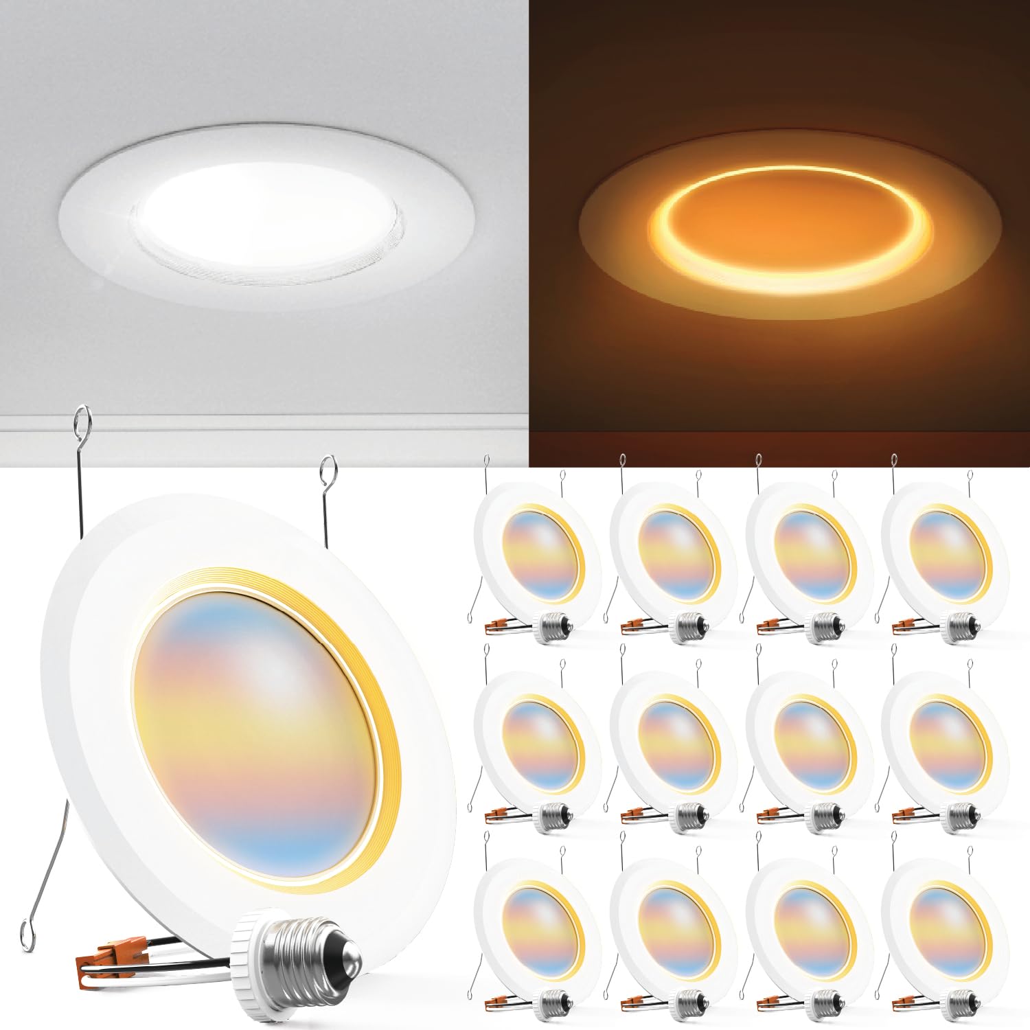 Sunco 12 Pack 6 Inch Led Recessed Lighting Retrofit With Night Light, 2700K/3000K/4000K/5000K/6000K Selectable, Dimmable Can Lights, 12W, 1000Lm, Damp Rated, Retrofit Installation - Etl