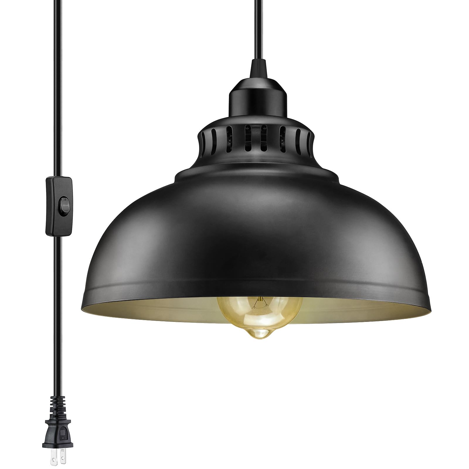 Plug in Pendant Light, 15FT Hanging Lights with Plug in Cord, On/Off Switch, Industrial Pendant Light with Plug in Cord, Metal H