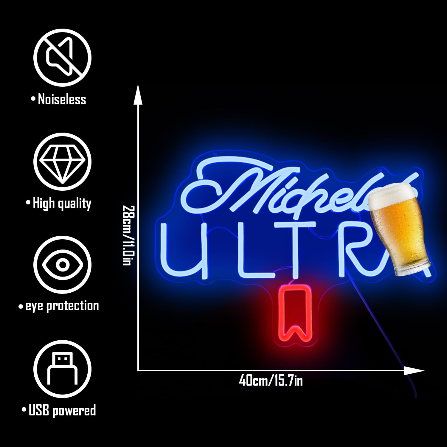 Geeinar Beer Neon Sign - Dimmable LED Wall Decor for Man Cave, Bedroom, Pub, Bistro - Blue & Red Acrylic Light Up Sign