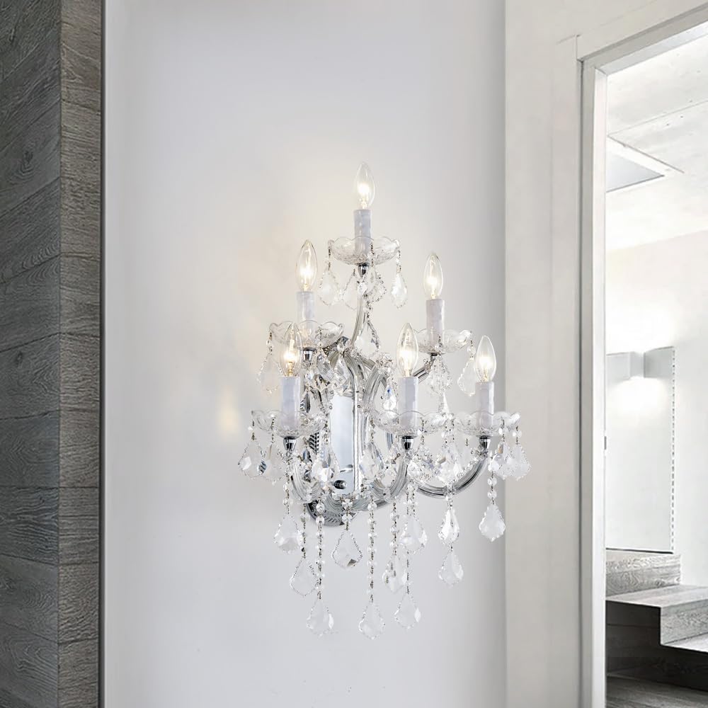 Tmafon Large Modern Crystal Wall Lamp - 6 Lights Maria Theresa Wall Chandelier Light Fixtures, Chrome Wall Mounted Sconce For Ho