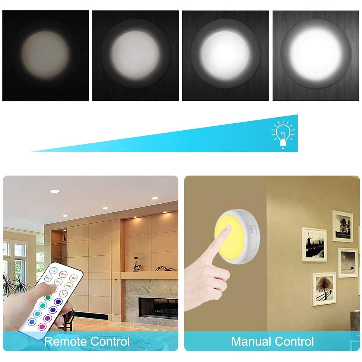 Cadrim Puck Lights - Led Color Changing, Dimmable Under Cabinet Lights With Wireless Remote Controls For Kitchen (1 Pack)