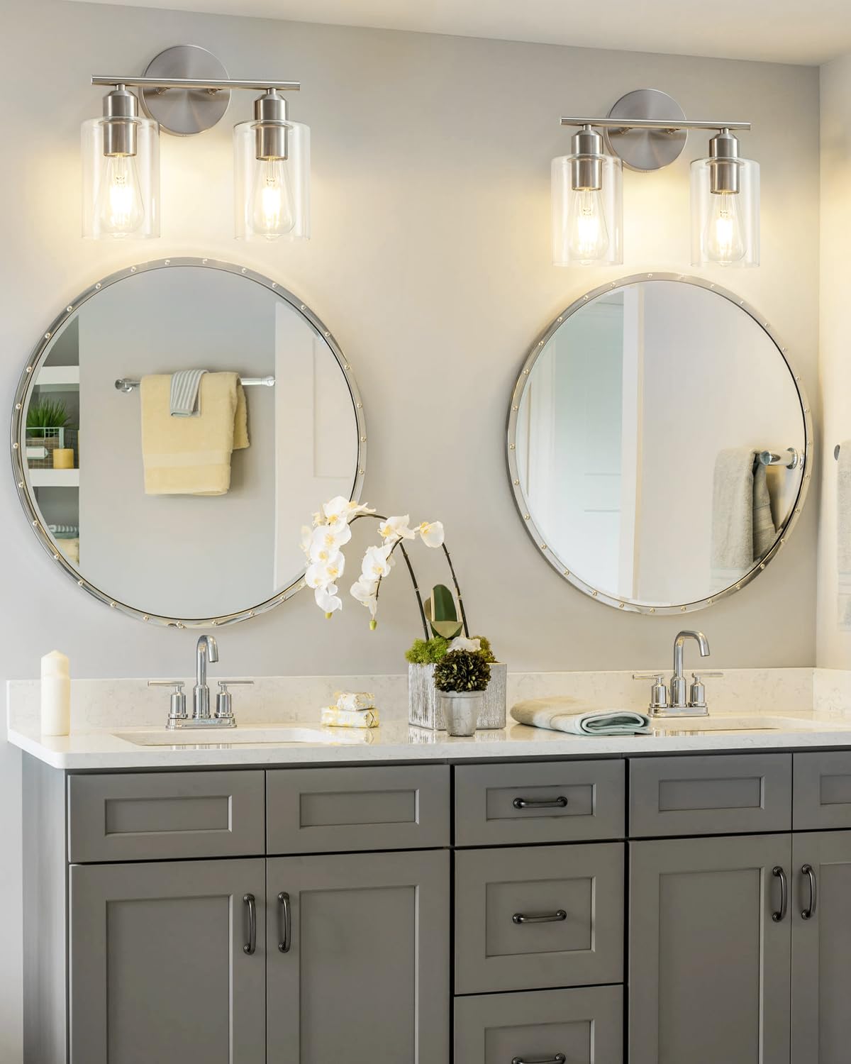 Seable 2-Light Brushed Nickel Bathroom Vanity Lights, Modern Wall Sconce With Clear Glass Shade