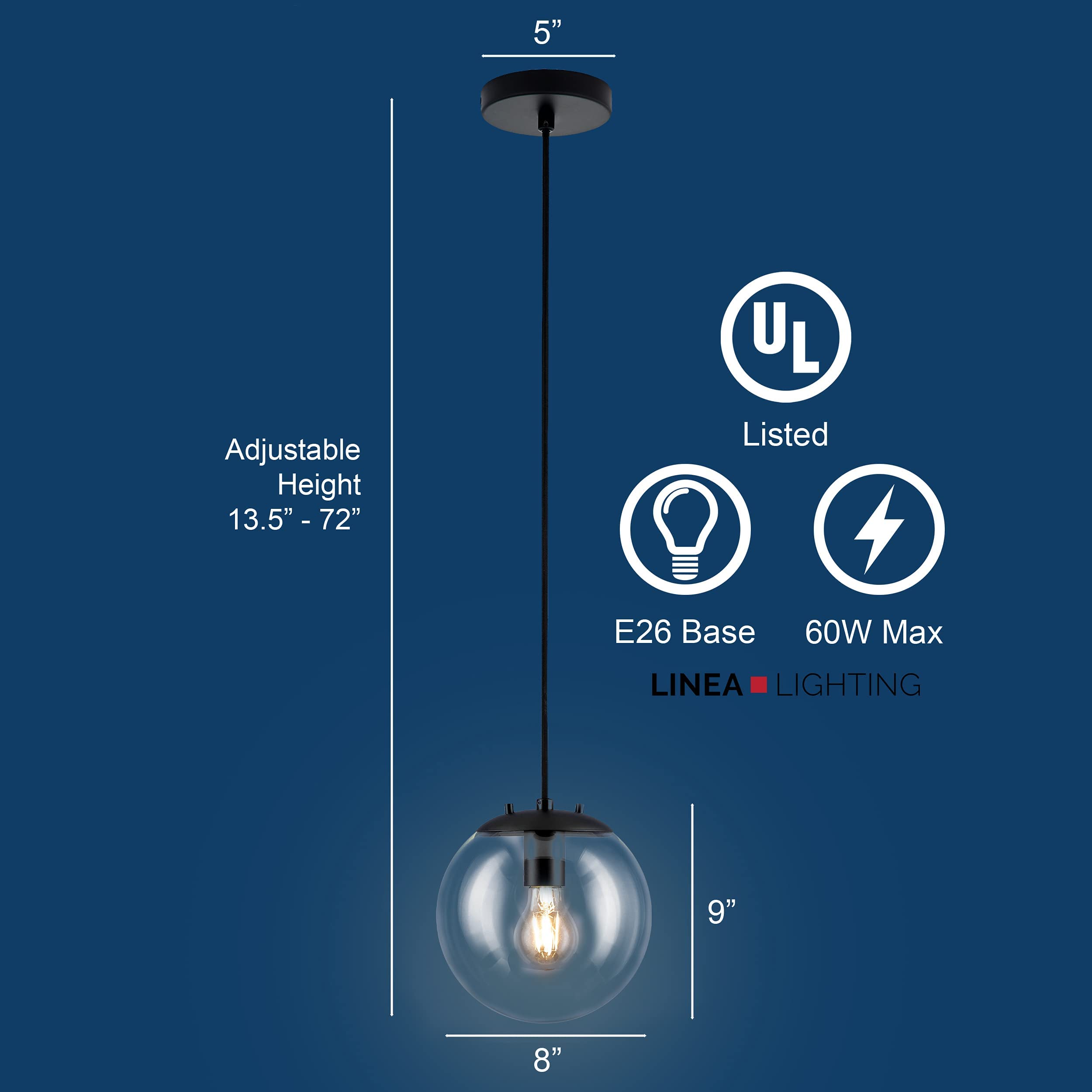 Linea Di Liara Sferra Modern Large Glass Pendant Light Kitchen Island Black Pendant Lighting Clear Glass Globe Pendant Light Mid