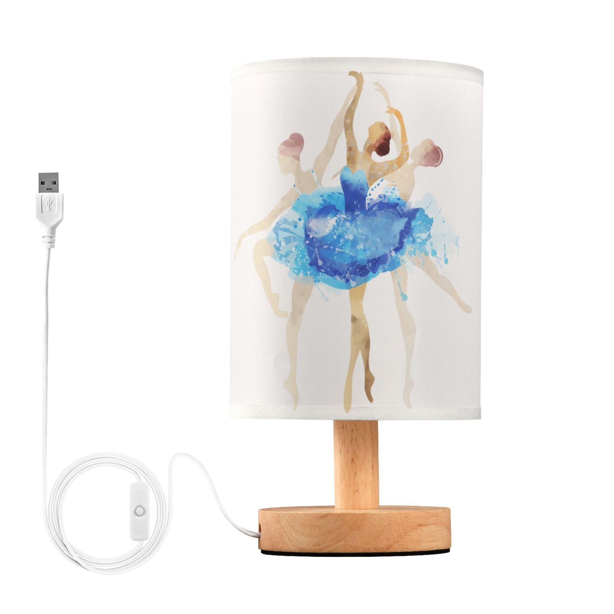 YYZZH Table Lamp Ballerina Ballet Dancer in Pastel Color Dancing on White Nightstand Lamp with Wood Base Fabric Lamp Shade Bedsi