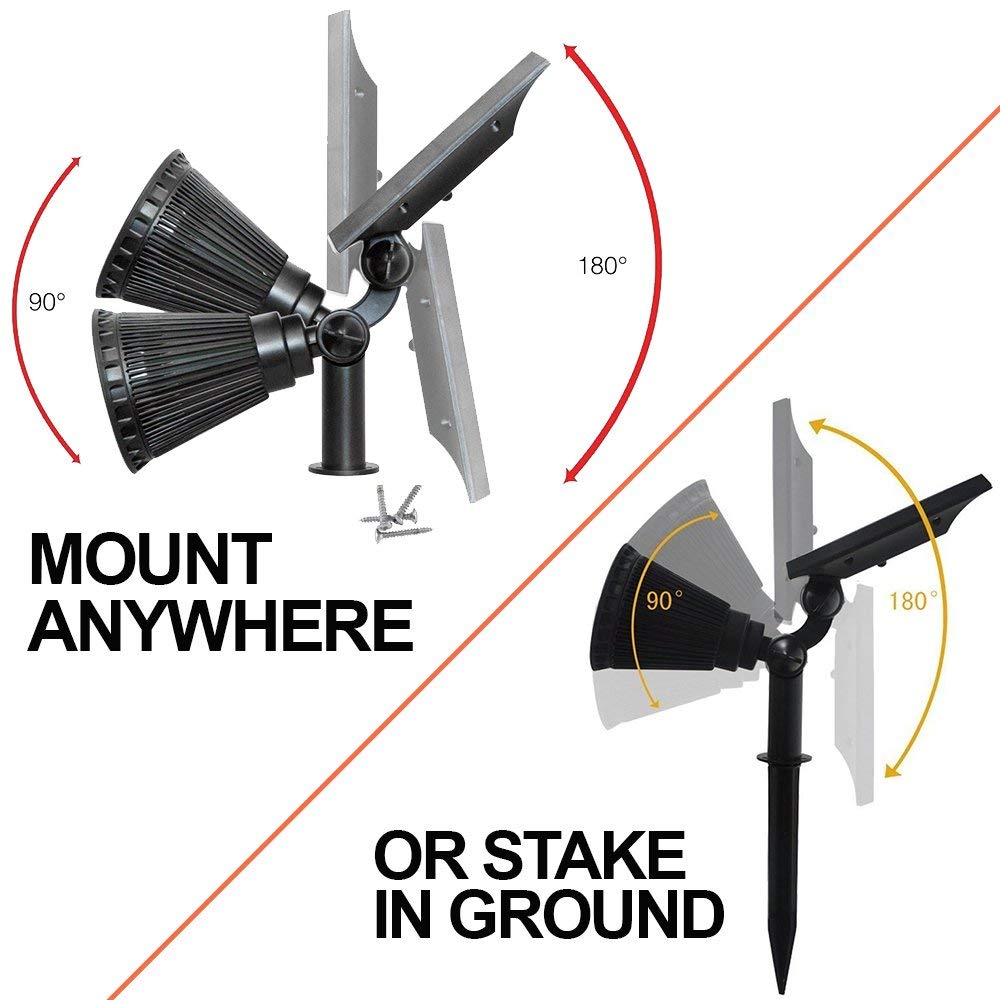 Solvao Solar Spot Light | Ultra Bright, All-Weather-Resistant, Waterproof | Auto On/Off Sensor, Adjustable 270° | Rechargeable Led For Outdoor, Driveway, Garden, Landscape, Wall, Fence, Yard | 2 Pck