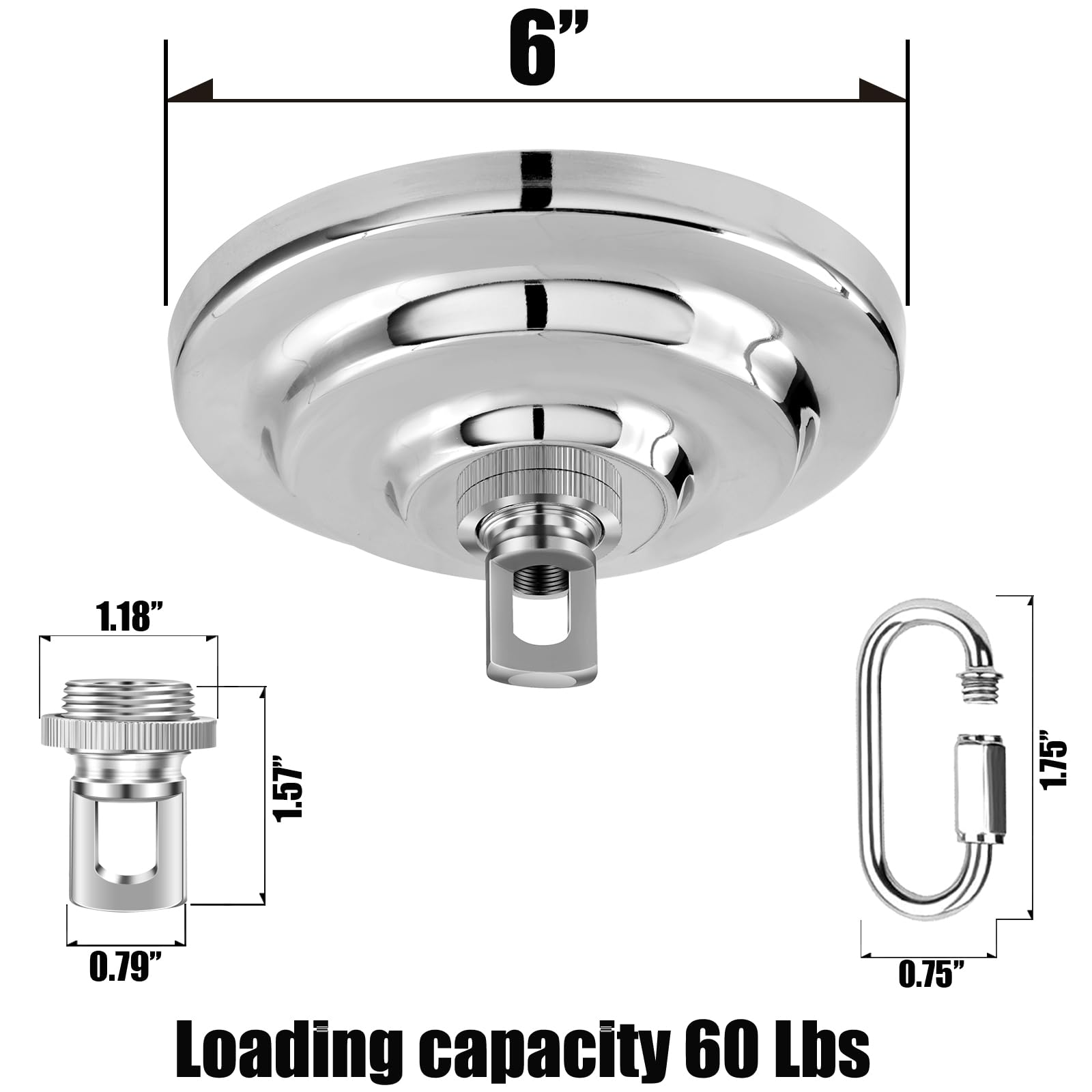 MAYOMAJO Light Canopy Kit, 6 Inch Alloy Steel Replacement Cover Plate, Chrome, Model X-CR-6 for Chandelier, Pendant, Ceiling Fan