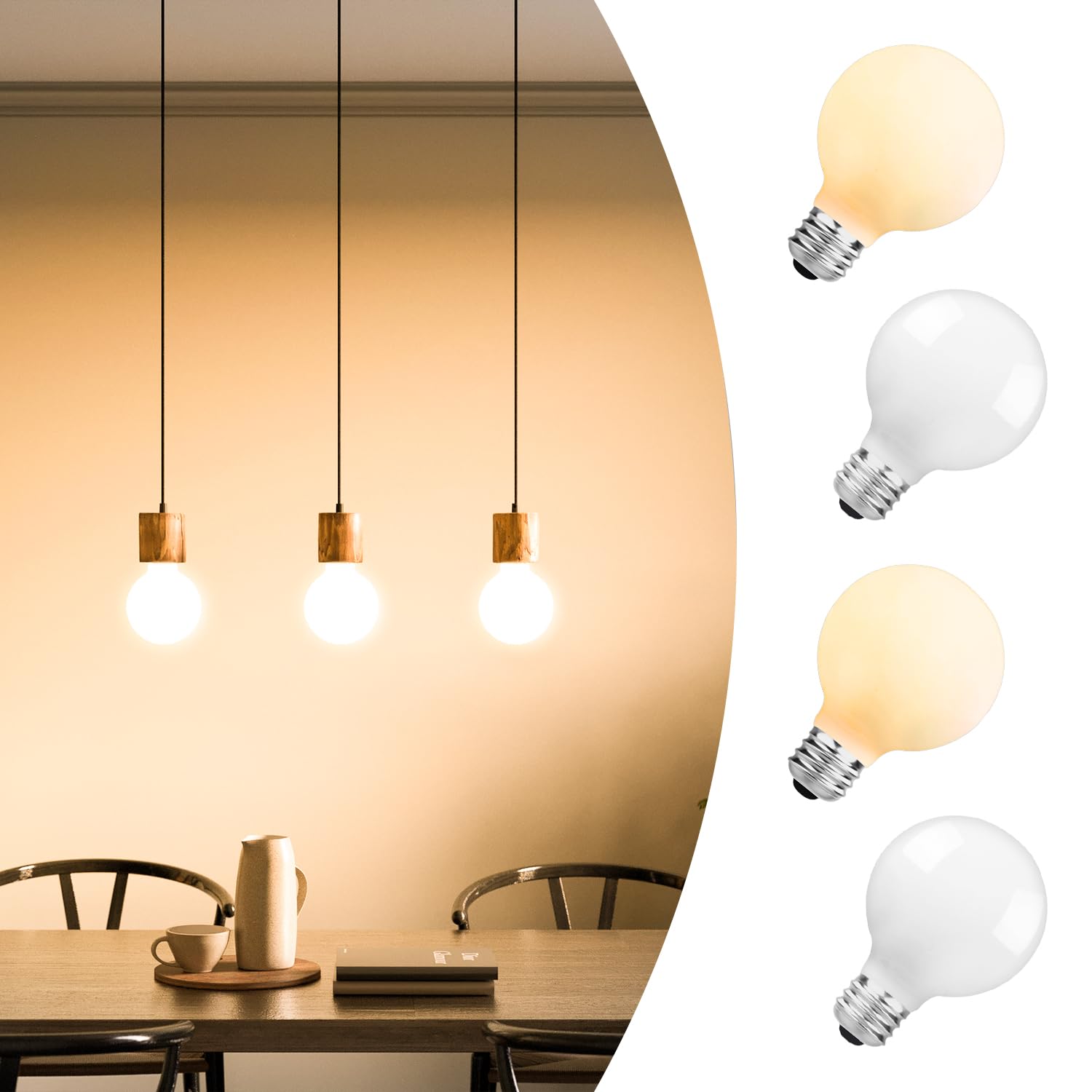 Omed Dimmable Led Warm Light Bulbs E26 Equivalent 60W, G80/G25 Pendant Globe Led Filament Retro Porcelain Glass Light Bulbs 2700