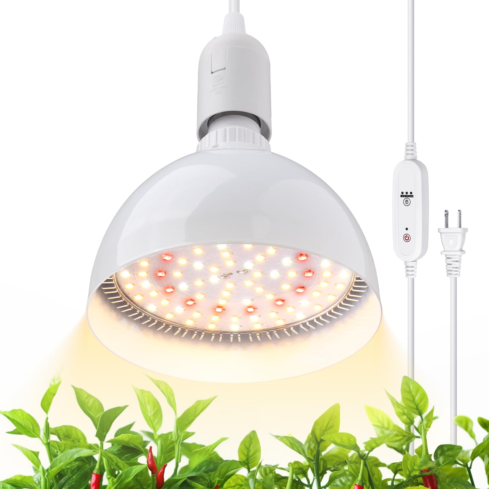 Barrina Hanging Grow Light, 25W Full Spectrum, with Timer, 1-Head, White, Model BLN-GLPAR-1H