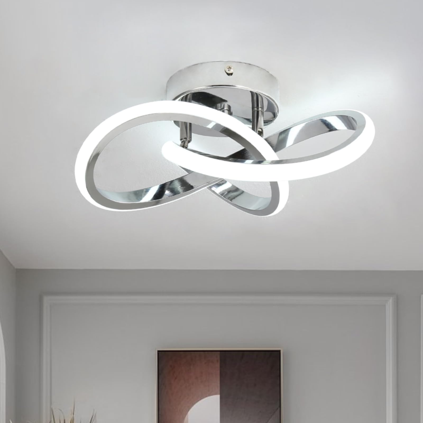 Caneoe Modern Led Ceiling Light Fixture, Acrylic, Chrome, 6000K, Flower Design, Ideal For Bedroom, Bathroom, Kitchen, And Hallway