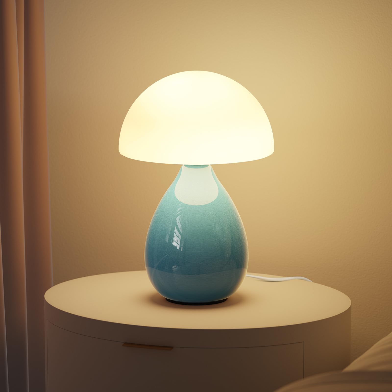 Mushroom Lamp  Vintage Small Table Lamp For Bedroom  Ice   Ceramic Led Night Light For Kids  Mid Century Modern Bedside Lamp For Nightstand  Living Room  Home Decor Gift Ideas For Women  Blue