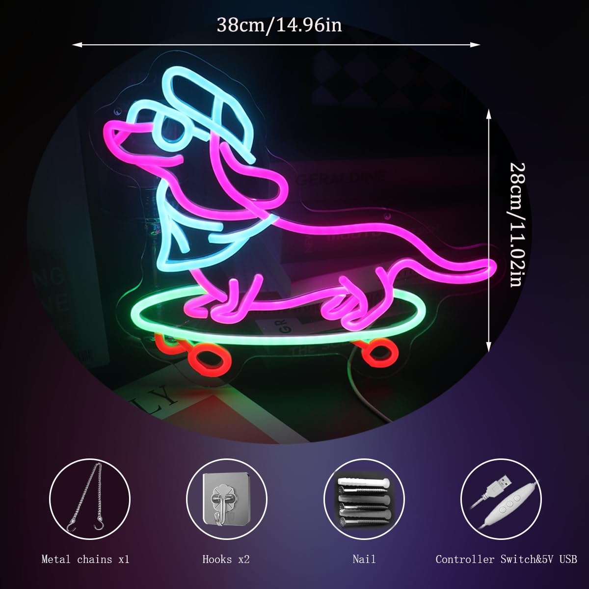 Dachshund Dog Skateboarding Neon Sign  Skateboard Dachshund Led Sign  Dog Skateboarder Led Light Skateboard Player Neon Light  KidS Room Game Room Wall Art Christmas Birthday Gift