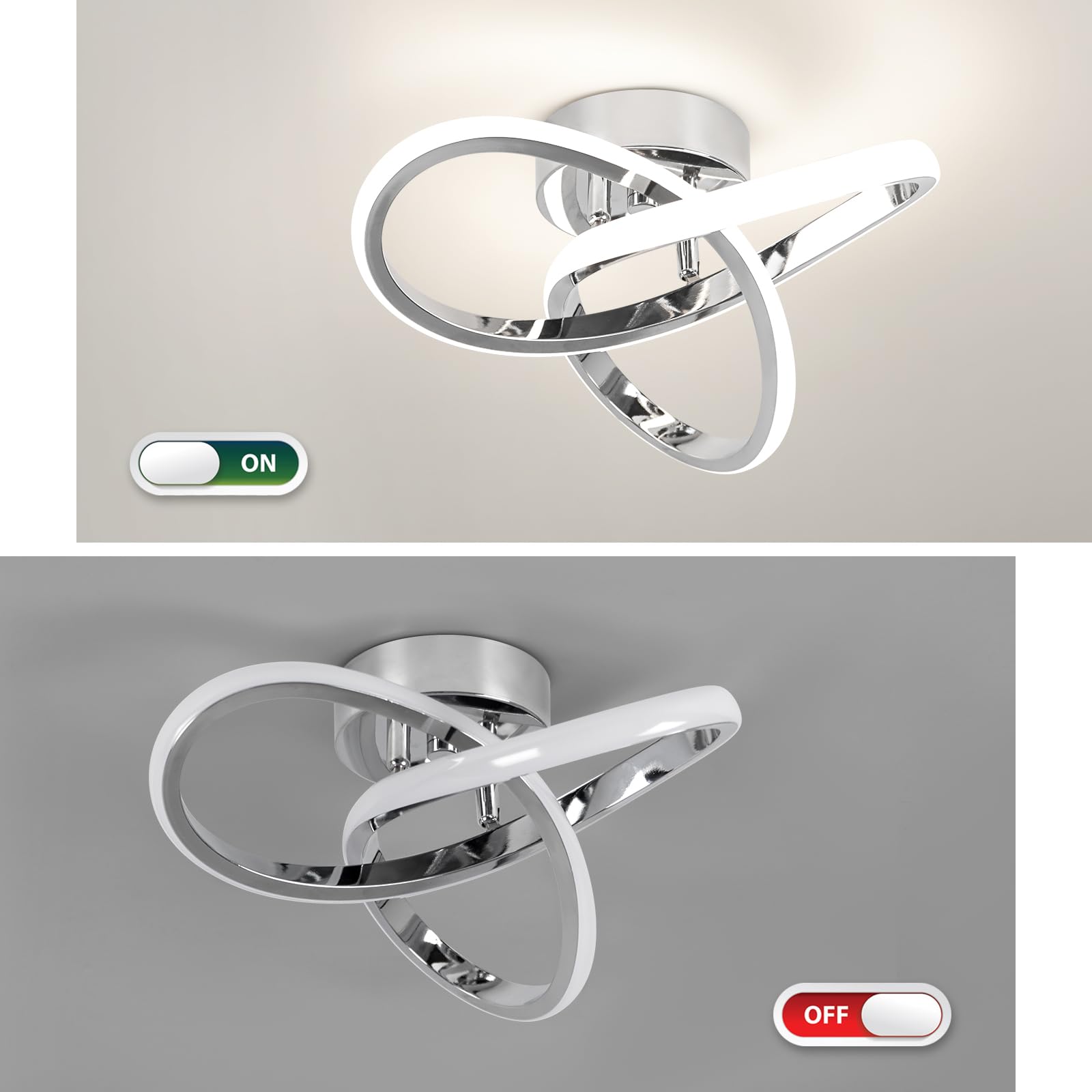 CANEOE Modern LED Ceiling Light Fixtures, 4500K Daylight White, Aluminum, Chrome, Model GDD-MHCH-N, Perfect for Hallway, Bedroom, Kitchen