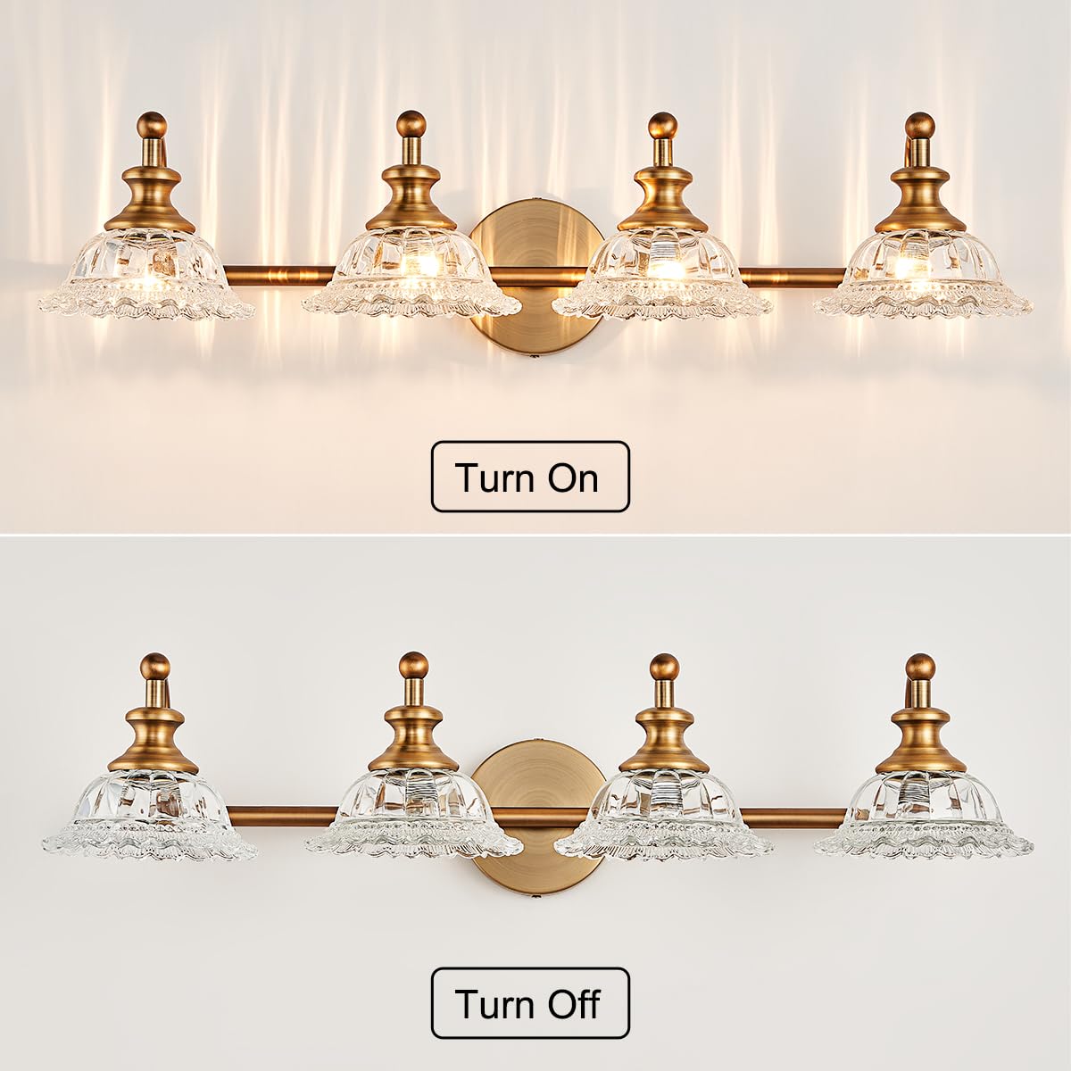 Xiedun Bathroom Light Fixtures 4 Lights Bathroom Vanity Lighting Fixtures Matte Brass Vintage Vanity Light Fixture Vanity Lights