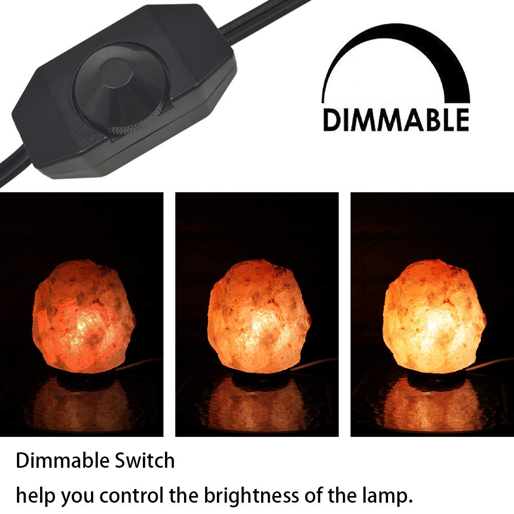 New Orange Heart Himalayan Salt Lamp Replacement Cord with Dimmer, 6FT, Black, Includes 6-Pack 15W E12 Halogen Bulbs, Model SLCR6B006