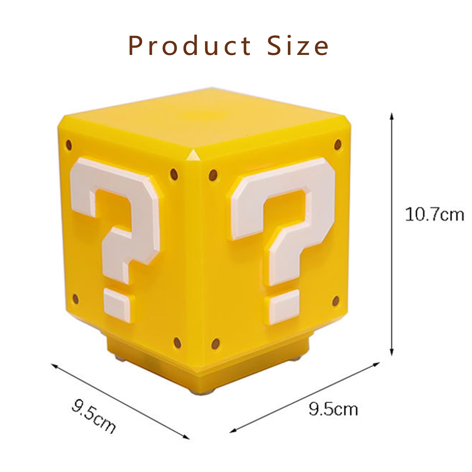 hopanrel Super Bros Question Block Lamp - Square LED Night Light with USB Cable, Yellow, HR-question lamp, Coin Sound Effect for Kids