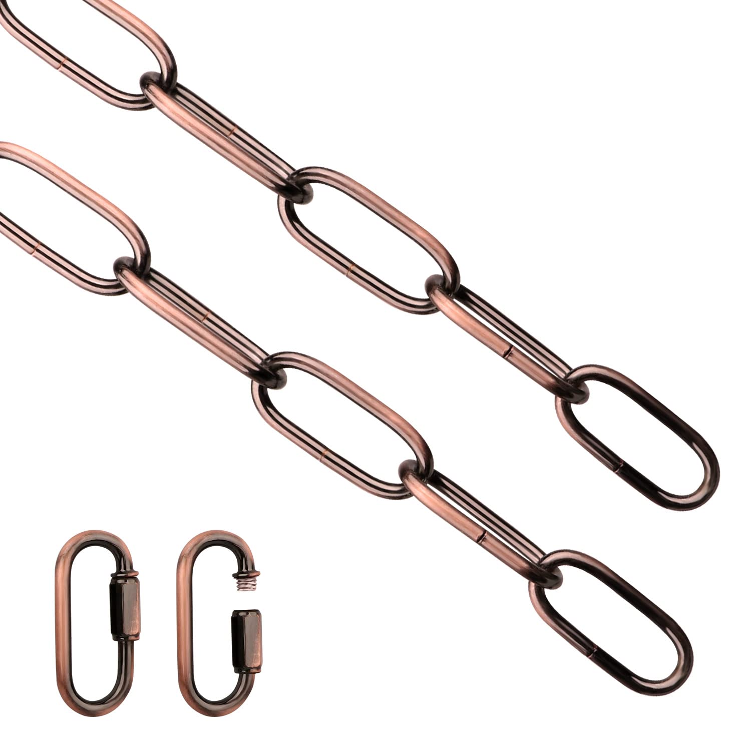 Helunsi Red Bronze Chandelier Chain, 6ft Heavy Duty Metal Fixture Extension, Iron with Connection Locks