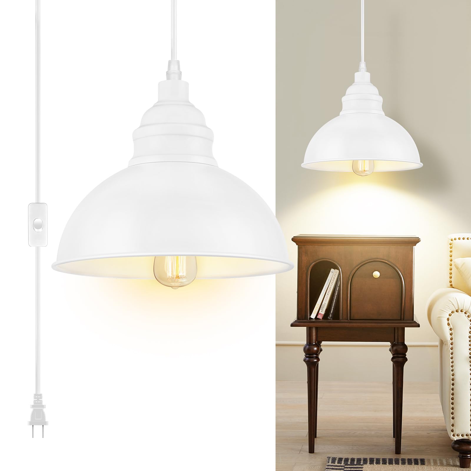 SoodMi Plug in Pendant Light, 15FT Hanging Lights, On/Off Switch, Industrial Pendant Light with Plug in Cord, Metal Hanging Lamp