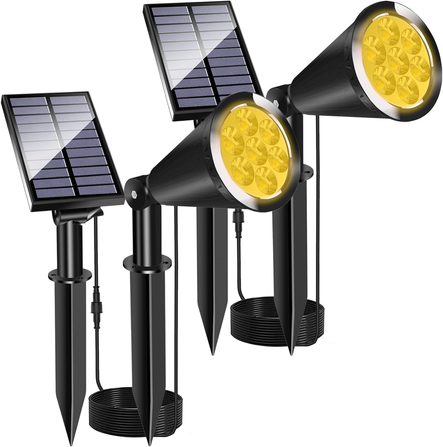 MEIHONG Solar Spot Light Outdoor, Waterproof LED Accent Lights, 2-in-1, High-impact ABS Plastic, Yellow-2 Pack, Model K1-B