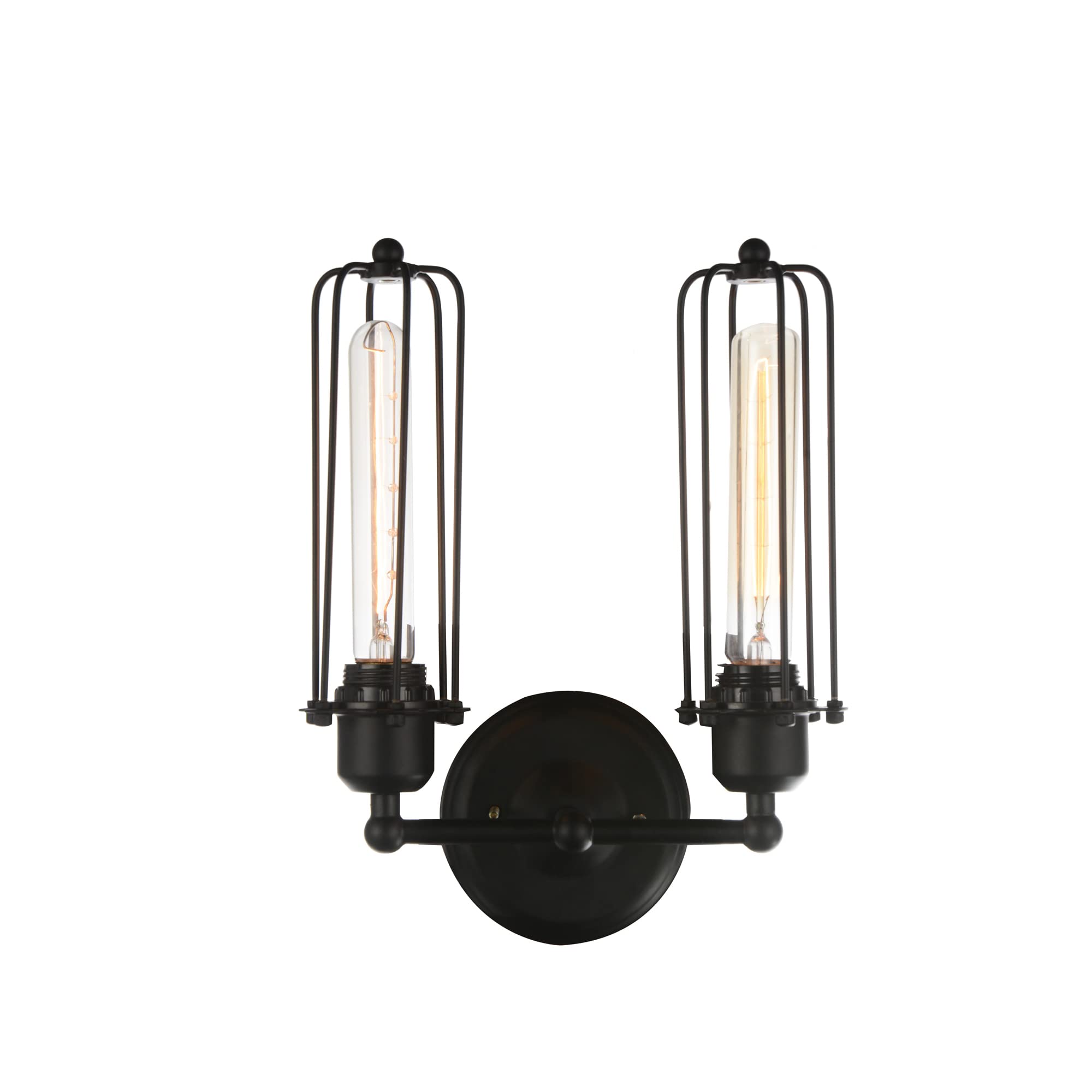 Cwi Lighting Benji Black Metal Wall Sconce, 2-Light Farmhouse Design