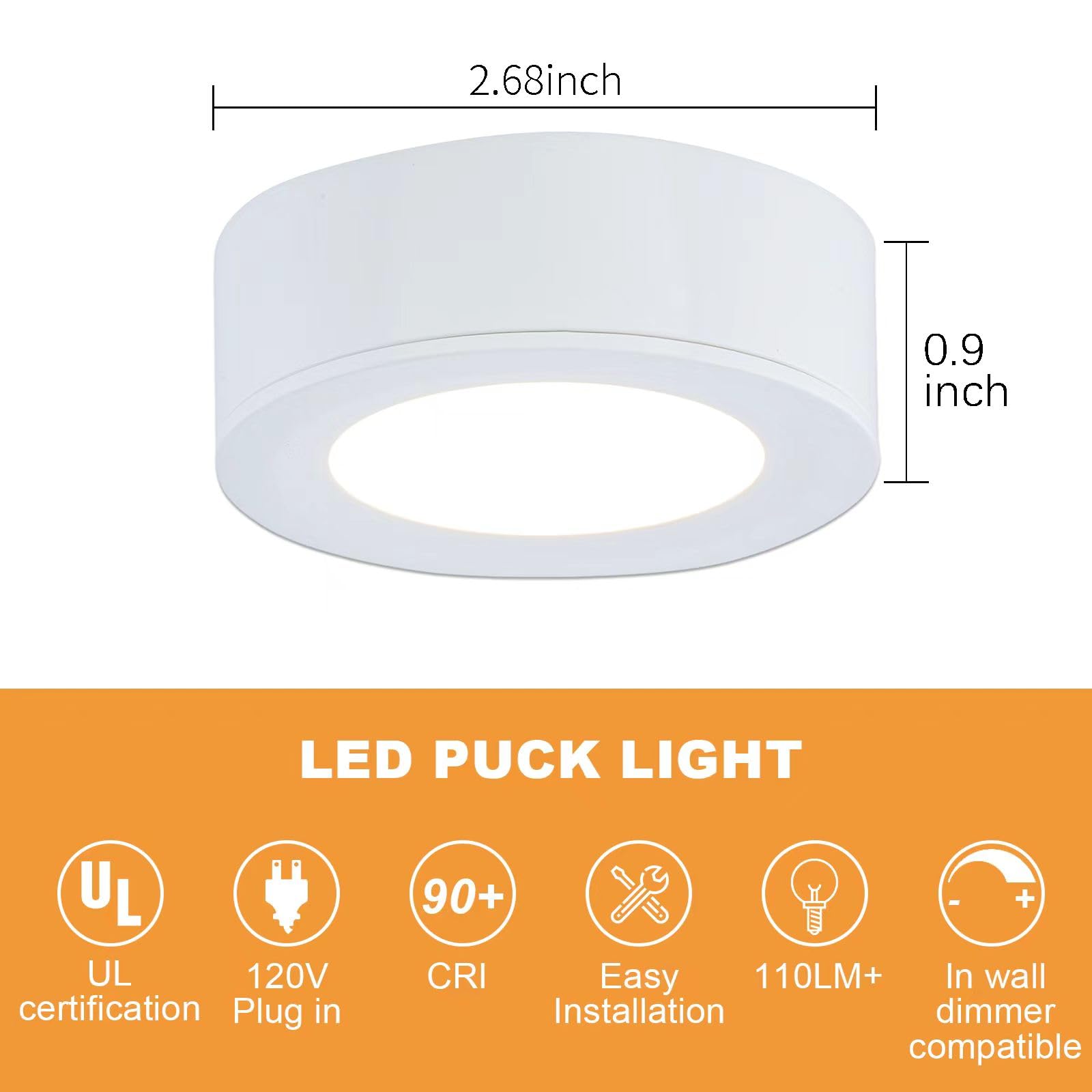 Lumiland Wired Led Puck Lights (2.7Wx5) Plug-In Lighting Natural White (4000K)  Led Cabinet Light For Kitchen Can Be Surface Mount Or Recess Mount  White