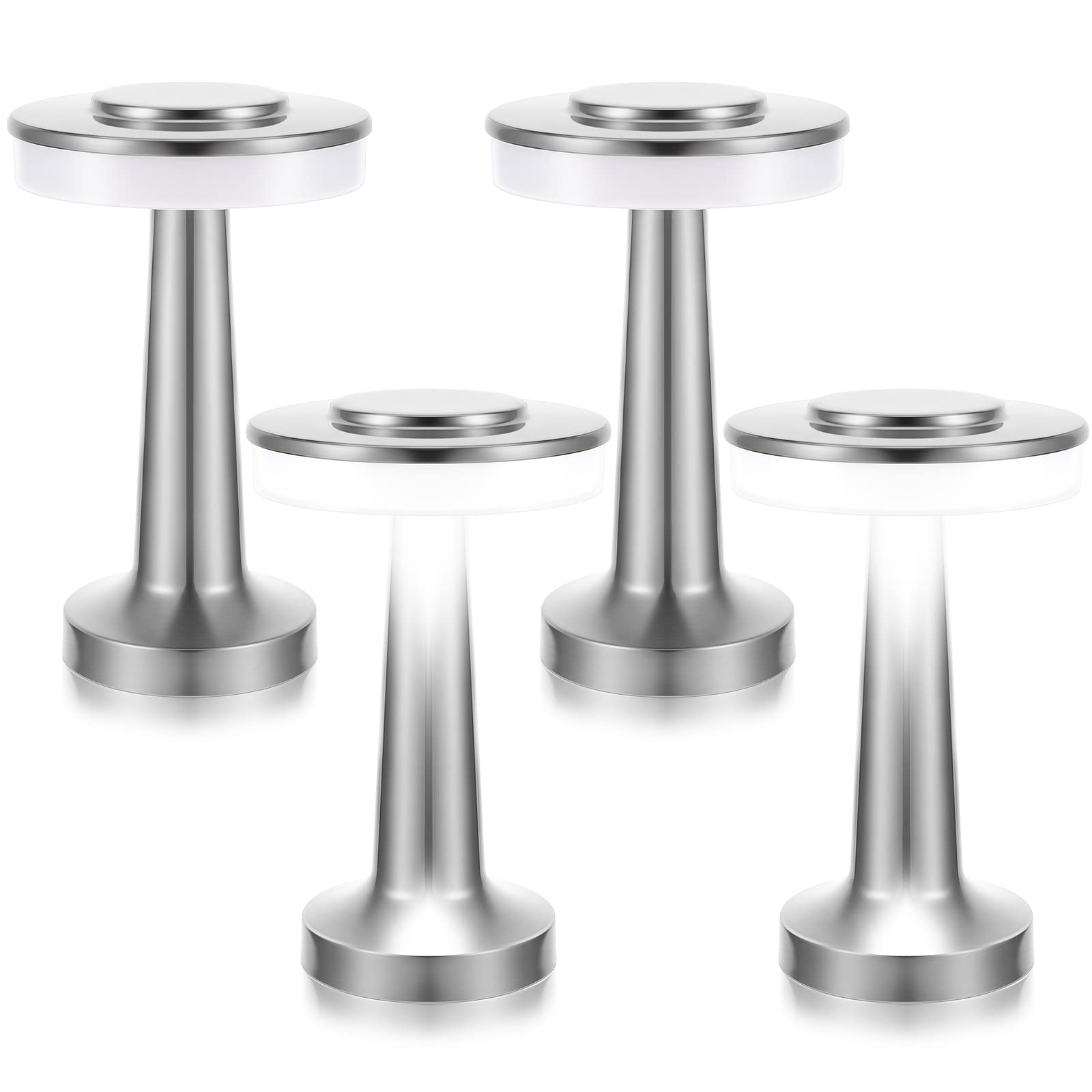 Riakrum Portable LED Table Lamp, Touch Sensor, 3 Color Dimming, Rechargeable, Silver