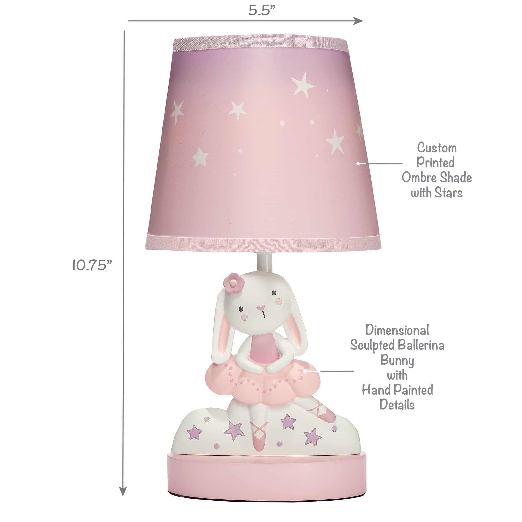 Bedtime Originals Tiny Dancer Bunny Lamp with Shade & Bulb, Pink, Model 245024BNS, Resin