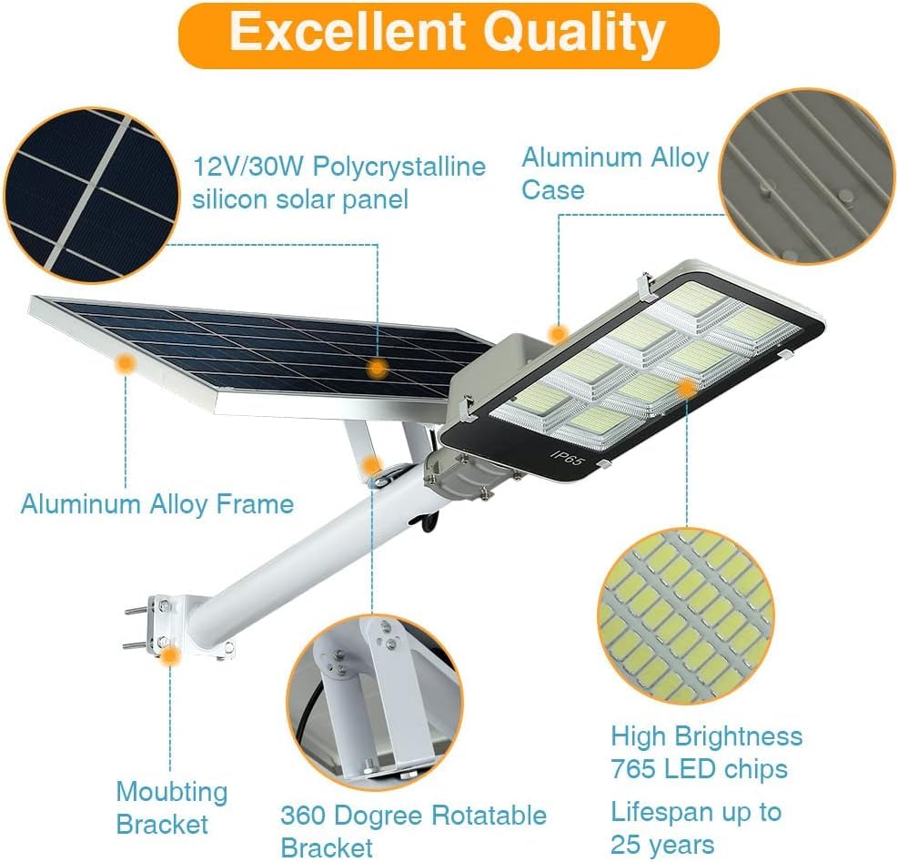 DENGMALL 8000W LED Solar Street Light, Waterproof Outdoor Security Flood Light with Remote Control, Black, Model DMTYNLD-017
