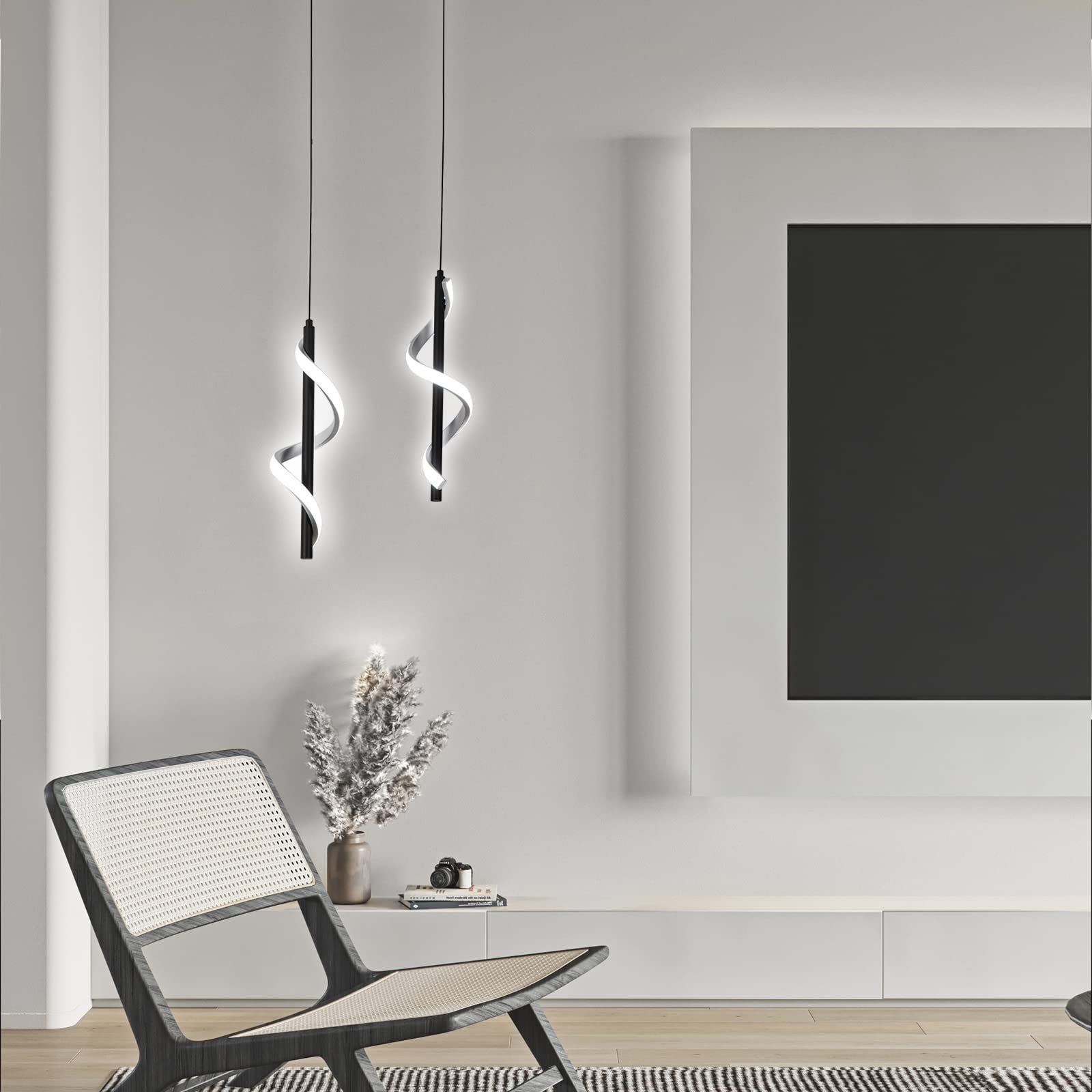 Caneoe Creative Led Pendant Light, 5500K Spiral Modern Modern Led Kitchen Island Light Fixture, 47In Adjustable Height Pendant L