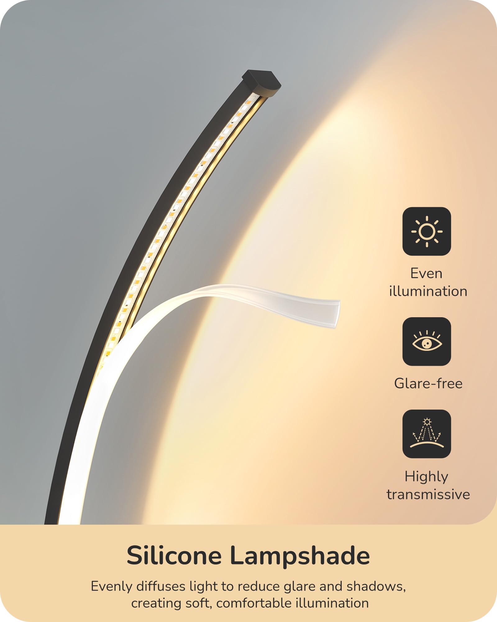 EDISHINE Curved LED Table Lamp, Modern Nightstand Lamp, 3 Color Temperatures, Stepless Dimming, Aluminum & Iron, Black, Model HLTL22W