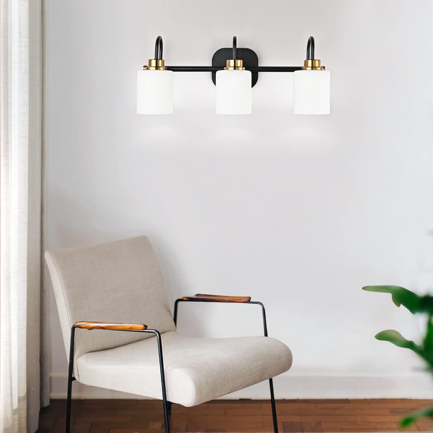 Zhuoer Mid Century Modern Matte Black And Gold 3 Lights Milky Glass Wall Light Fixture For Bathroom Modern Bathroom Vanity Light