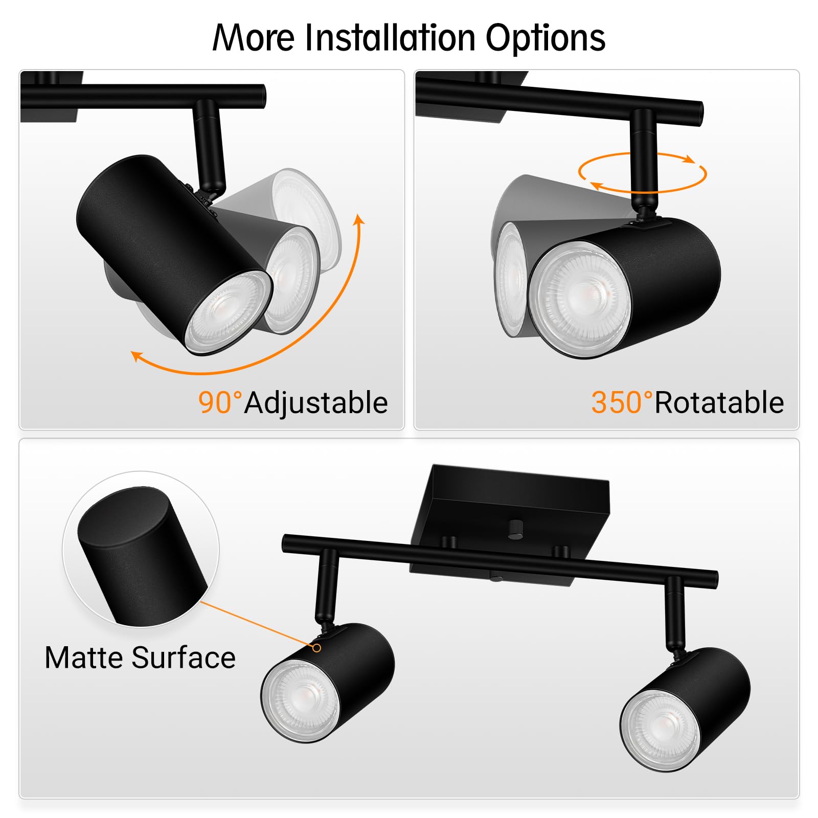 BoostArea 2-Light Track Lighting Kit, LED, GU10 Socket, Flexibly Rotatable, Black, Model C0521