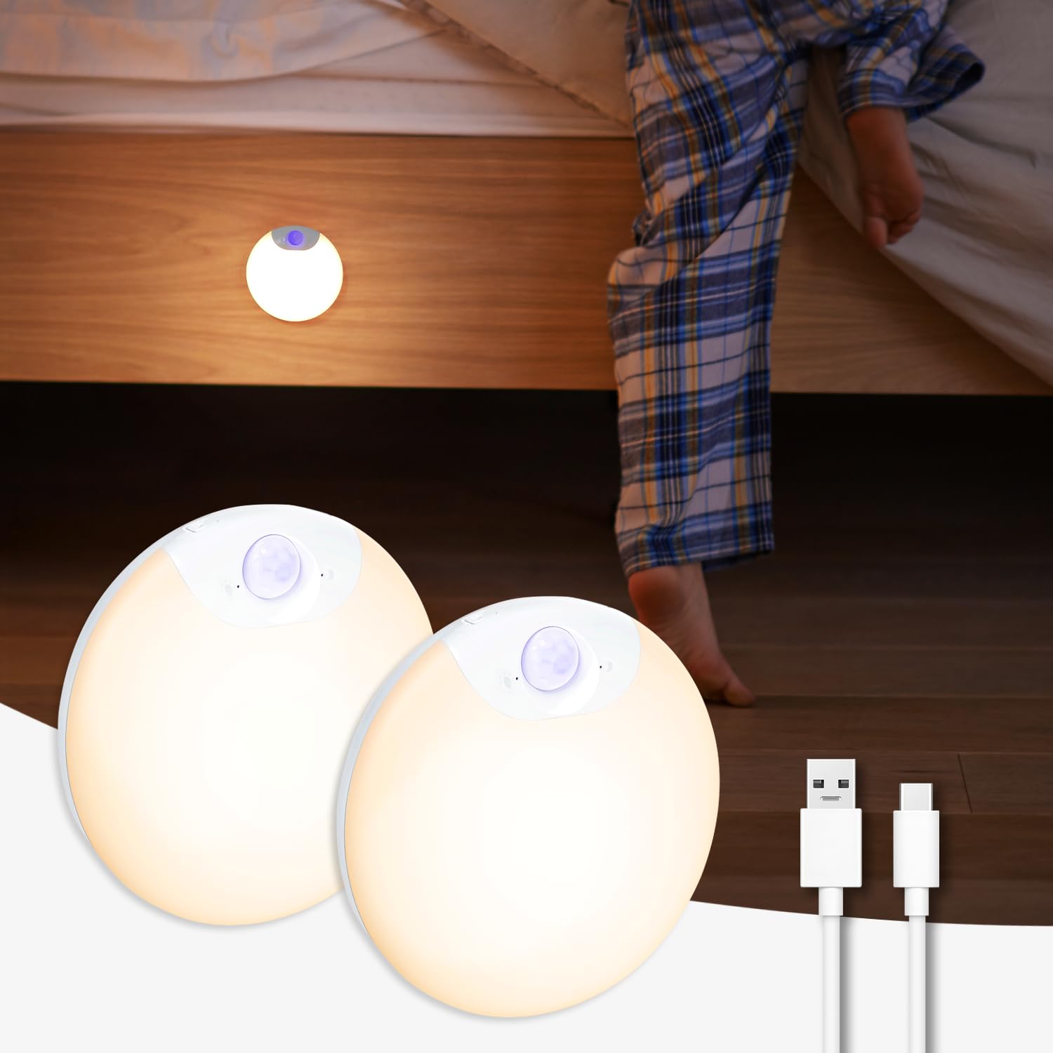 Dazzy Dot Motion Sensor Night Light Rechargeable 2-Pack, Battery Operated Hallway Lights, Stair Lights Motion Sensor Indoor, Mag