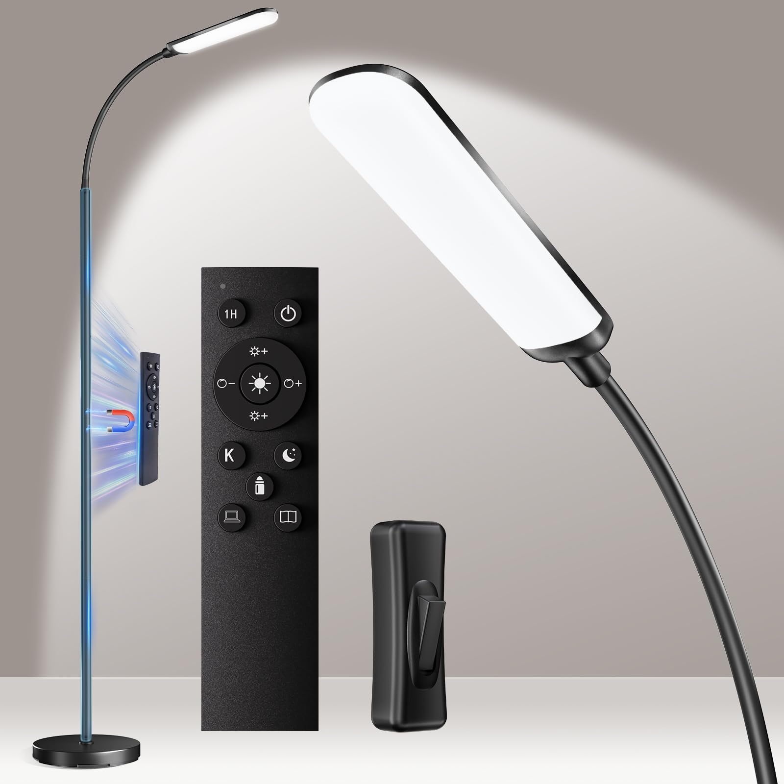 xinp Floor Lamp, Bright 18W LED Standing Lamps for Living Room, Remote Stepless Adjustable Color and Brightness Dimmable with ON