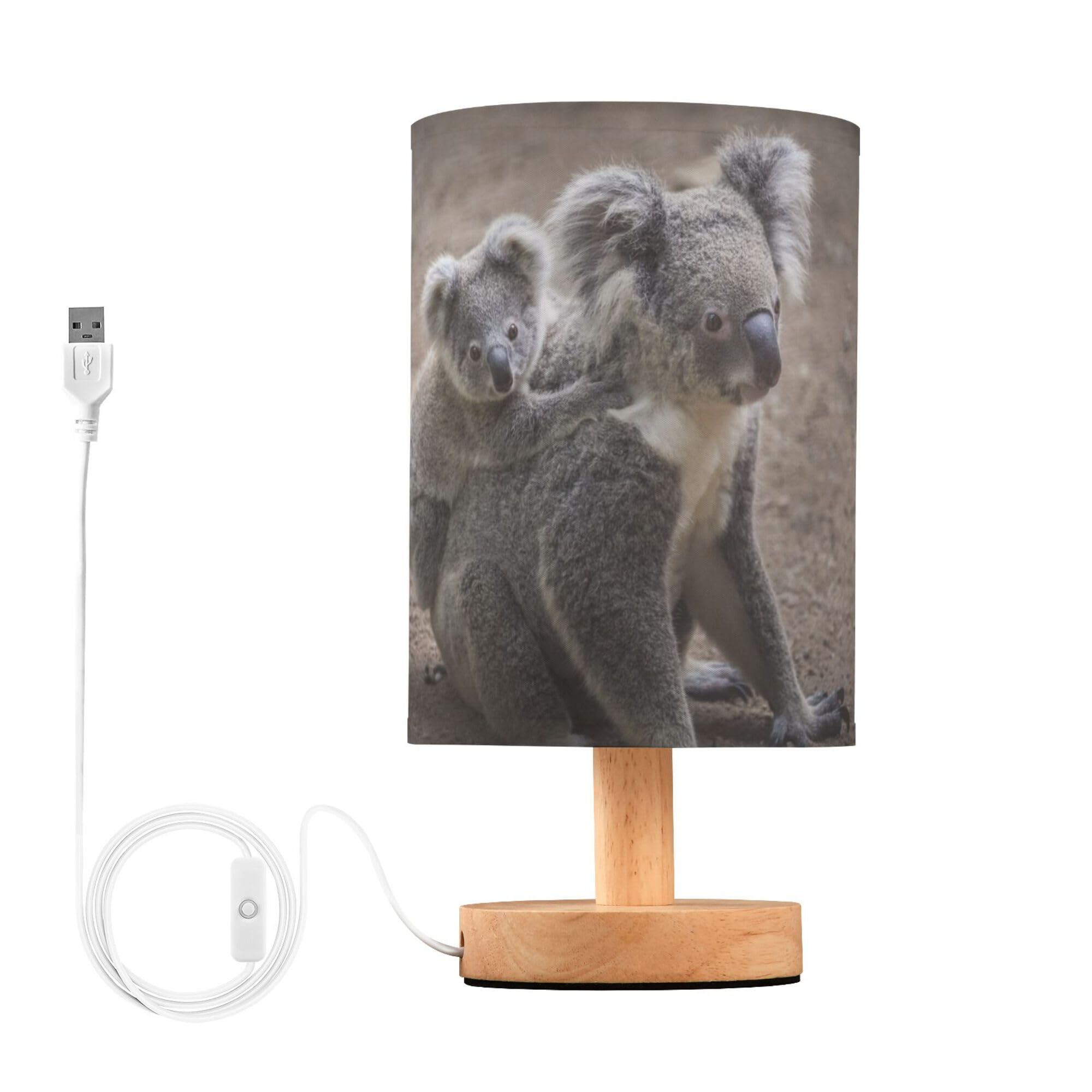 YYZZH Table Lamp Cute Koala Bear and Mom Nightstand Lamp with Wood Base Fabric Lamp Shade Bedside Desk Lamp for Living Room Bedr