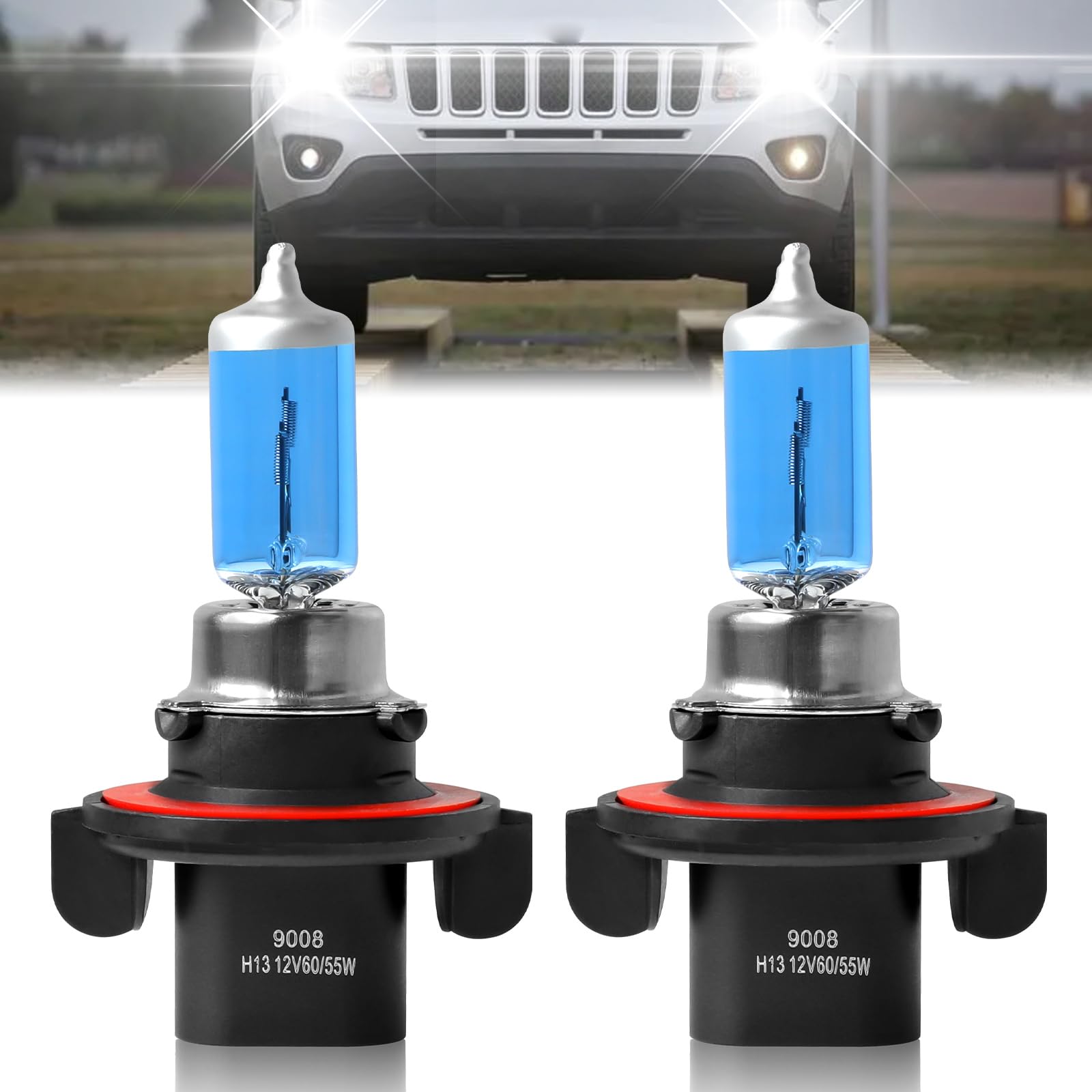 XRDHJI Fit for Jeep Compass 2007 2008 2009 2010 High Performance Halogen Headlight Bulbs,9008/H13 High Low Beam Headlamp Replace