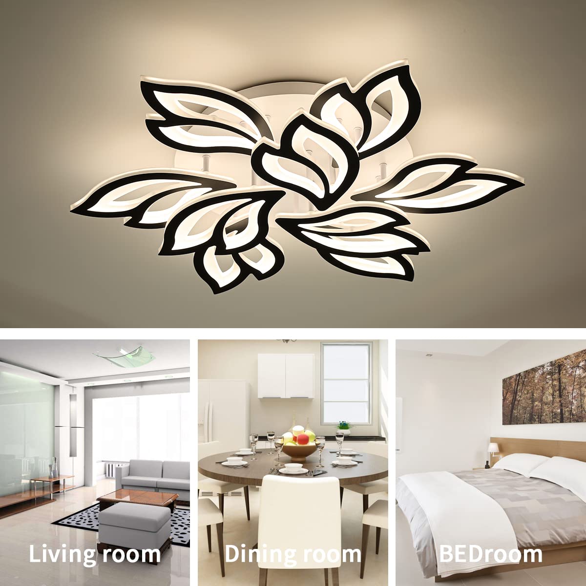 Garwarm Led Ceiling Light  Dimmable Modern Flower Shape Flush Mount Ceiling Lamp  75W Acrylic Petals Ceiling Chandelier Lighting With Remote Control For Living Room Bedroom Dining Room (Black)