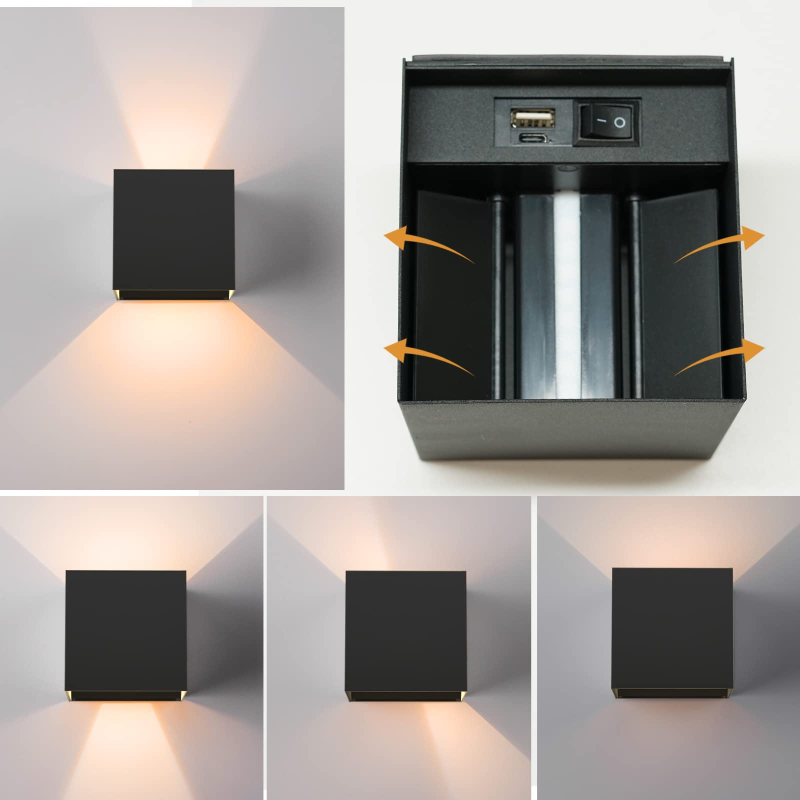 SURPALIG RGB Wall Sconces Set of 2, LED Cordless Dimmable Lights, 16 Colors, Rechargeable, Black