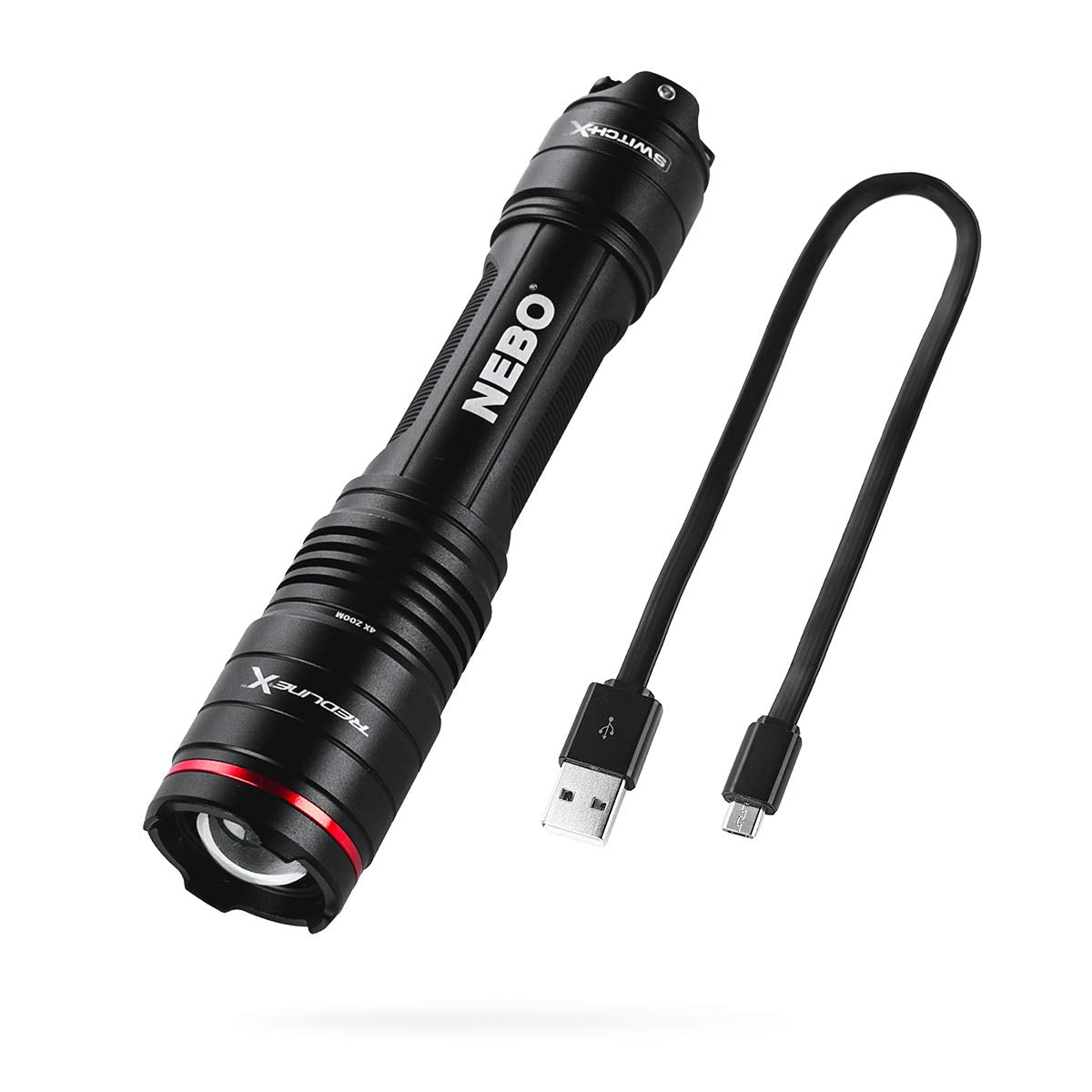 NEBO Redline-X Rechargeable Waterproof Flashlight: 1800 lumen, 4x zoom, Switch-X technology; patented paddle switching mechanism