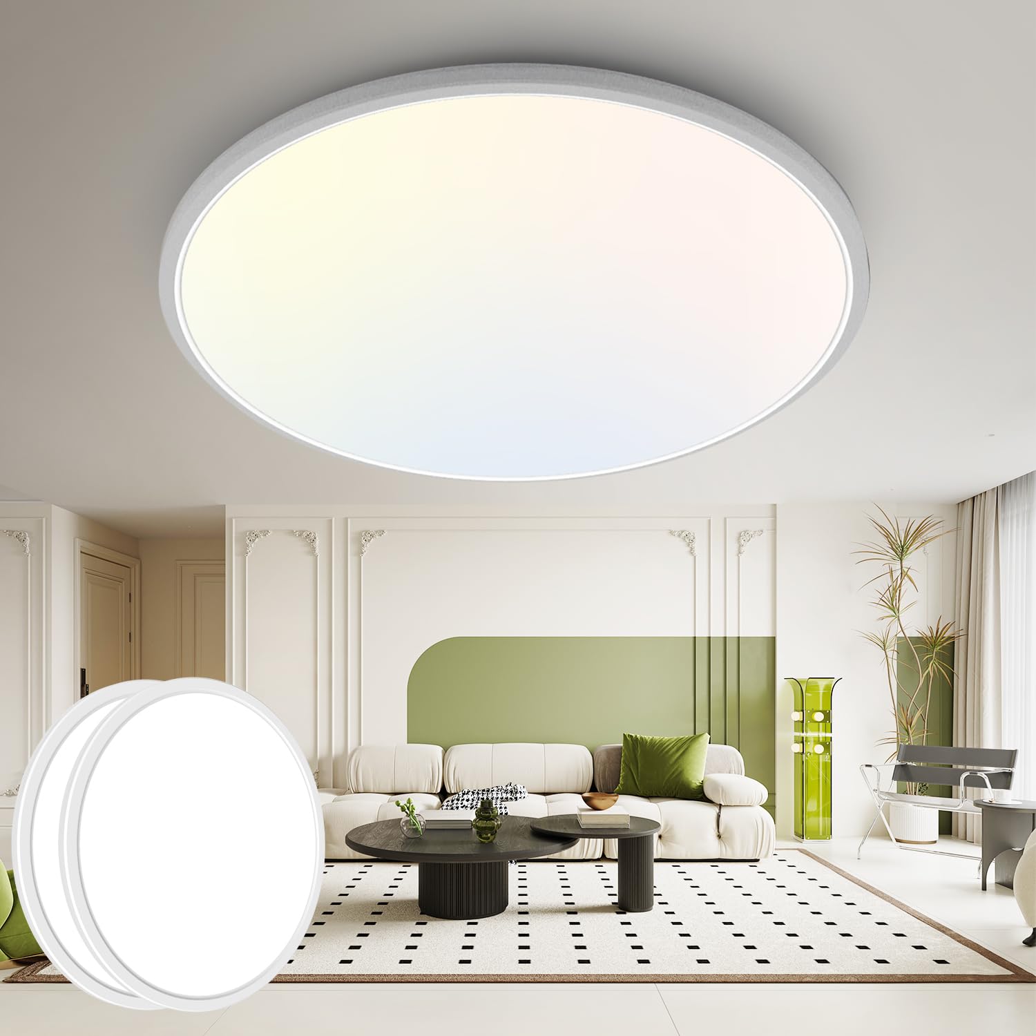 hepside Flush Mount Ceiling Light Fixture, 15.8 Inch, 3CCT 3000/4500/6000K, 36W, White, 2 Pack, Model