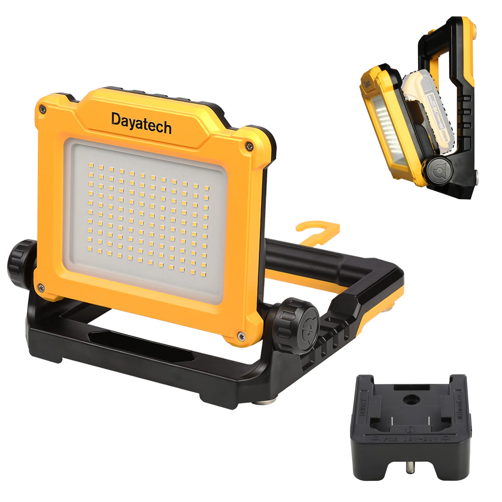 Dayatech Cordless Led Work Light Compatible With Dewalt And Milwaukee 18-20V Battery Flickerless, 4000 Lm 25 W Brightness Adjustable, Foldable Base With Magnets, (Light Only/Charger Not Included)