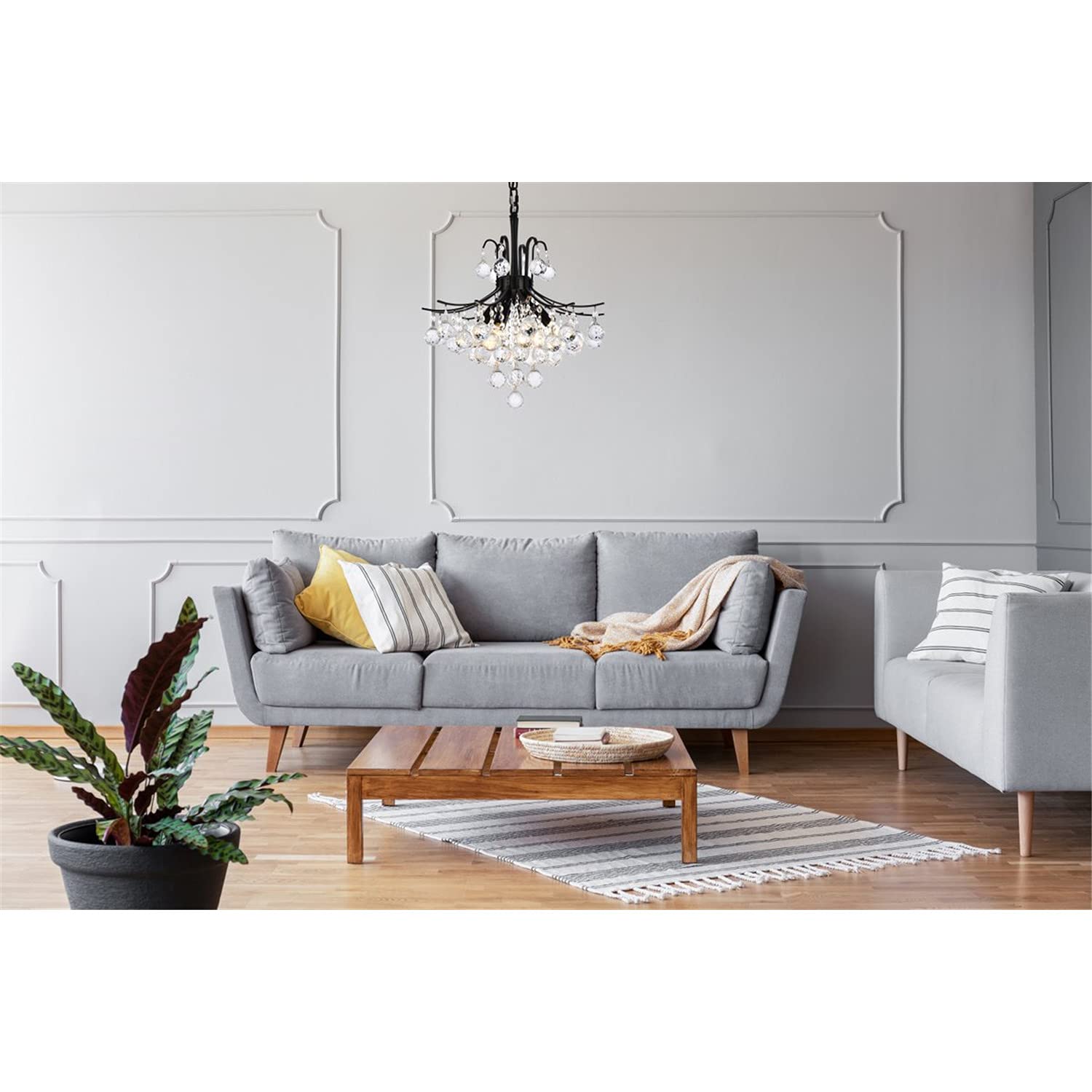 Elegant Lighting 16&quot; Black Metal And Crystal Pendant Light Fixture