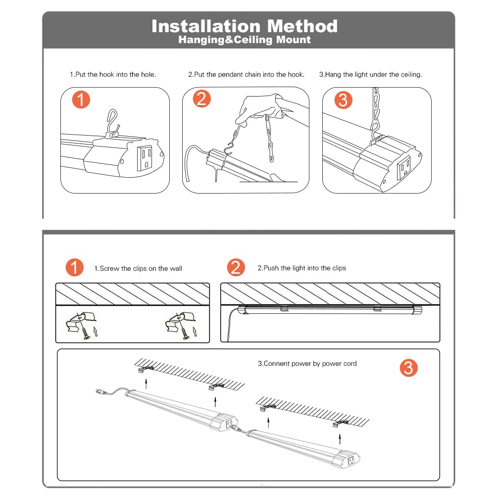 HOLDWILL LED Shop Light 4FT 48W Linkable Integrated Ceiling Fixture, Daylight White, Aluminum, Model HWTLSL-4FT48W